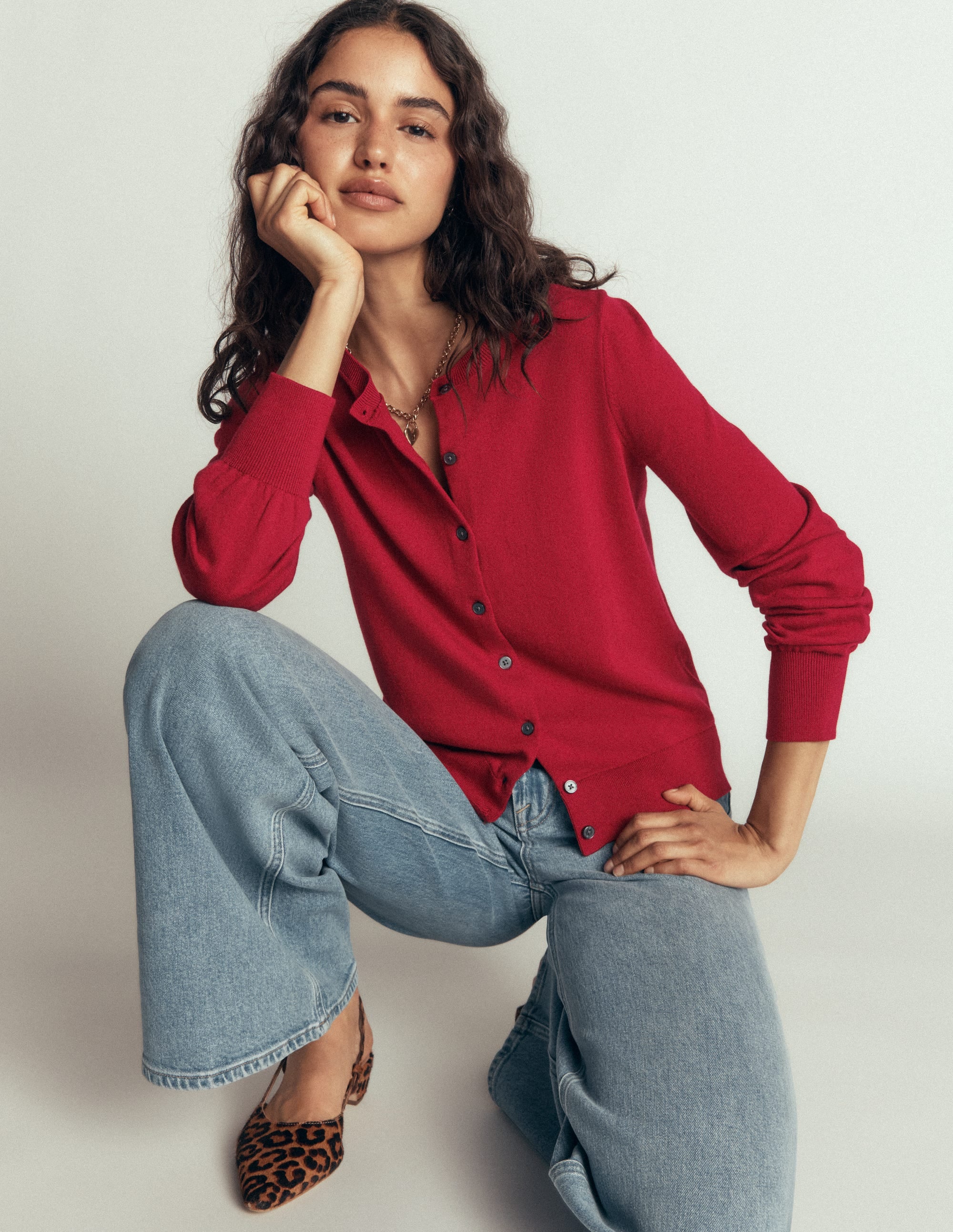 Camilla Cotton Crew Cardigan-Crimson Red - Image 1
