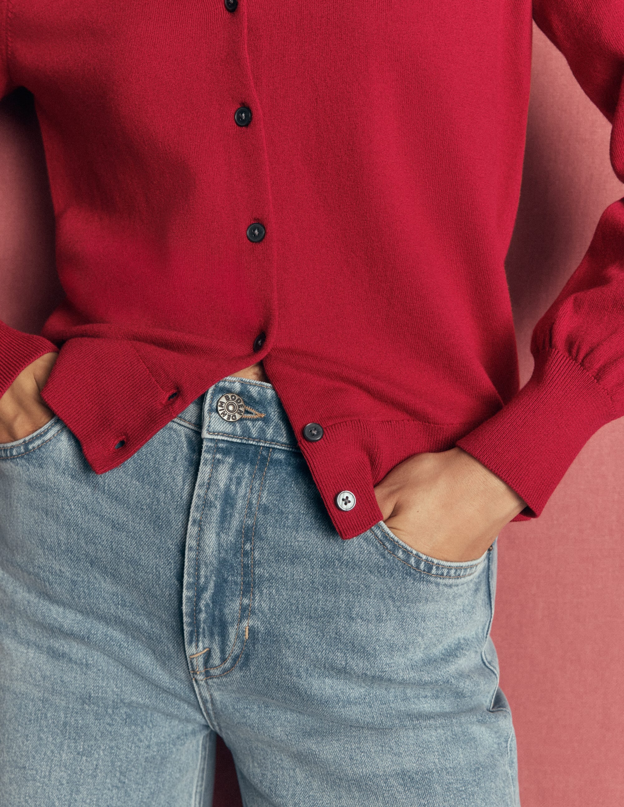 Camilla Cotton Crew Cardigan-Crimson Red - Image 2