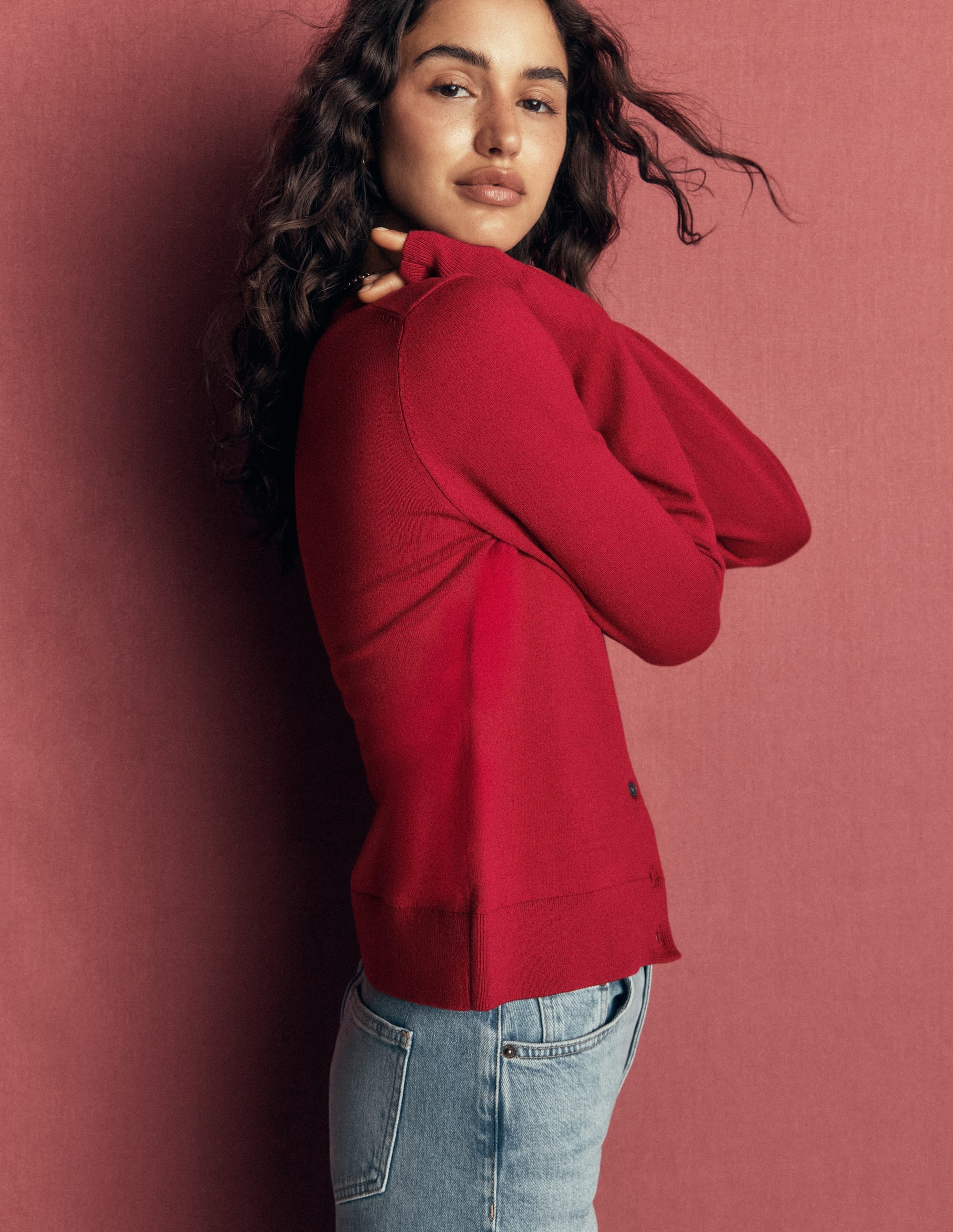 Camilla Cotton Crew Cardigan-Crimson Red - Image 3