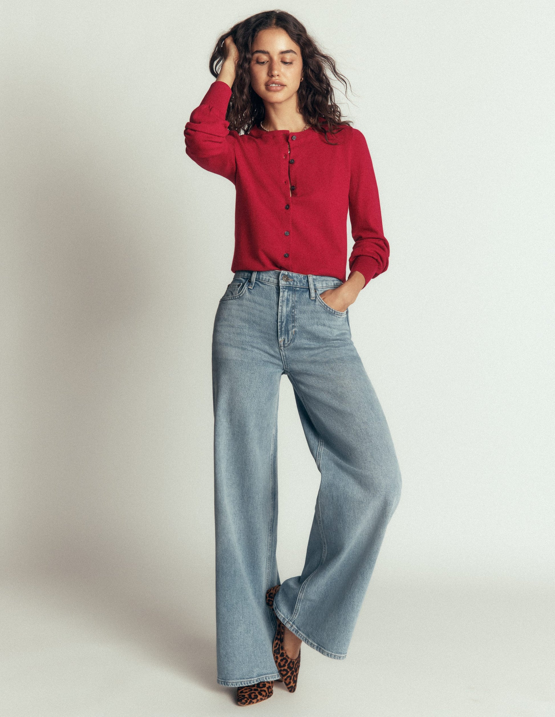 Camilla Cotton Crew Cardigan-Crimson Red-4