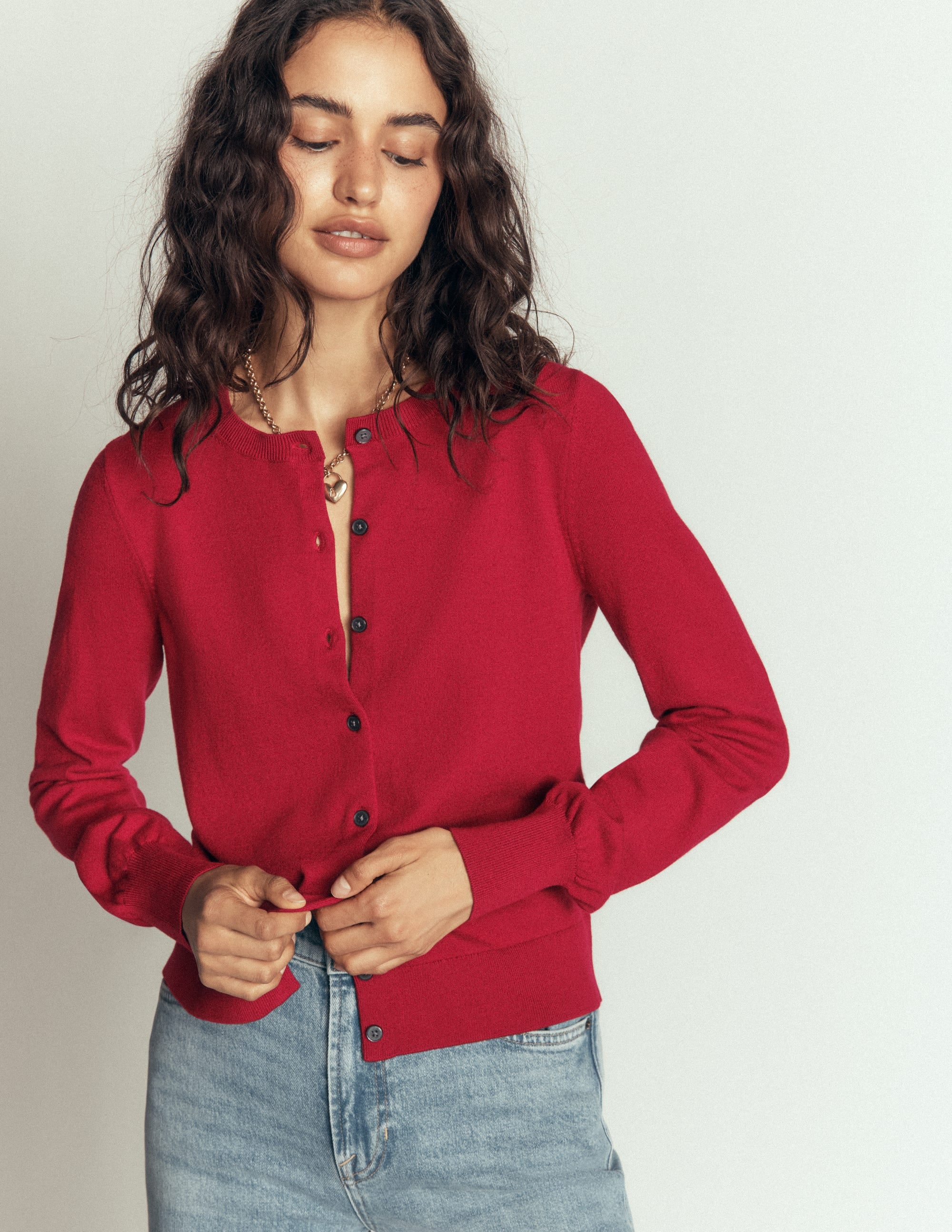 Camilla Cotton Crew Cardigan-Crimson Red - Image 5