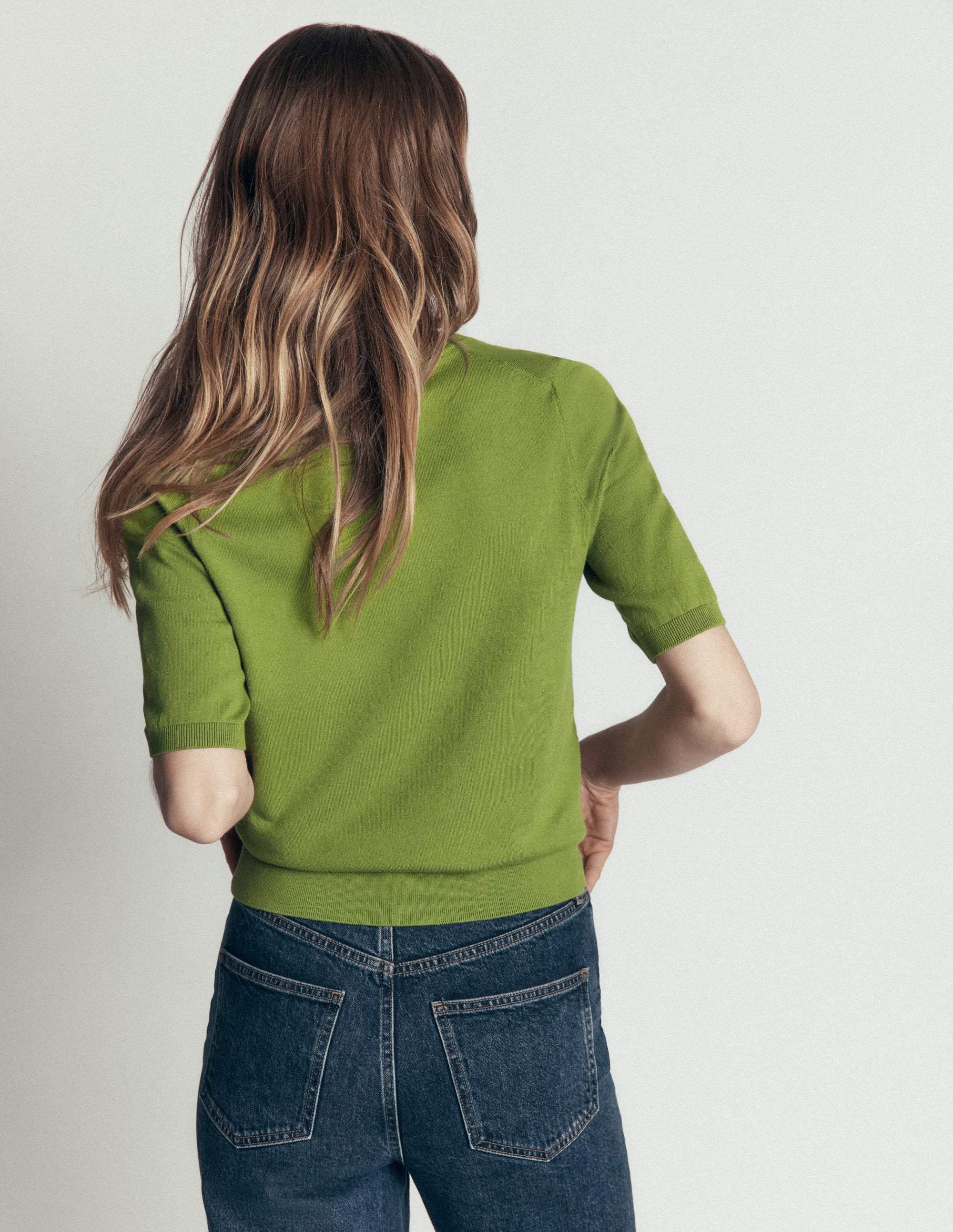 Camilla Cotton V-neck T-shirt-Laurel Green - Image 2