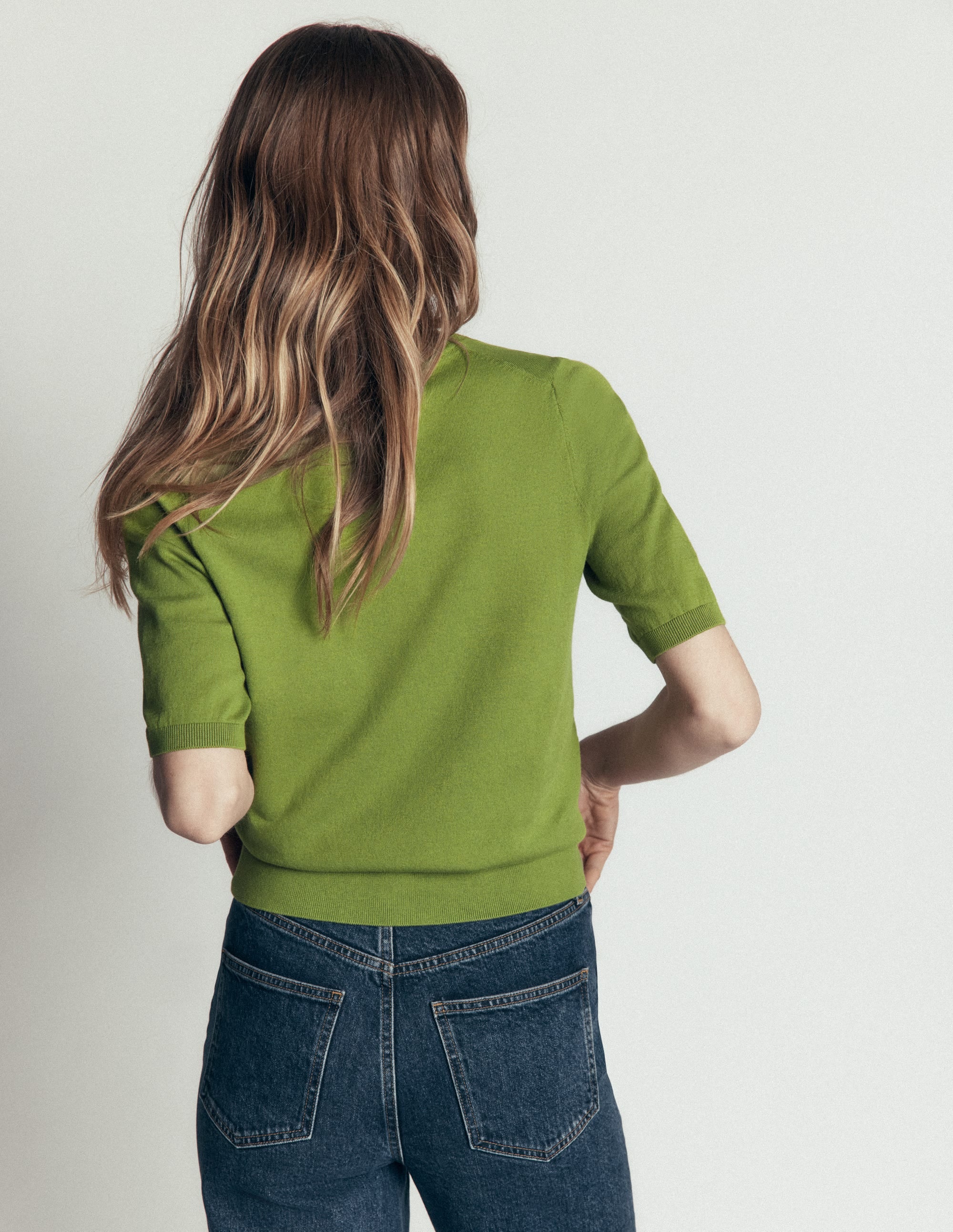 Camilla Cotton V-neck T-shirt-Laurel Green - Image 3