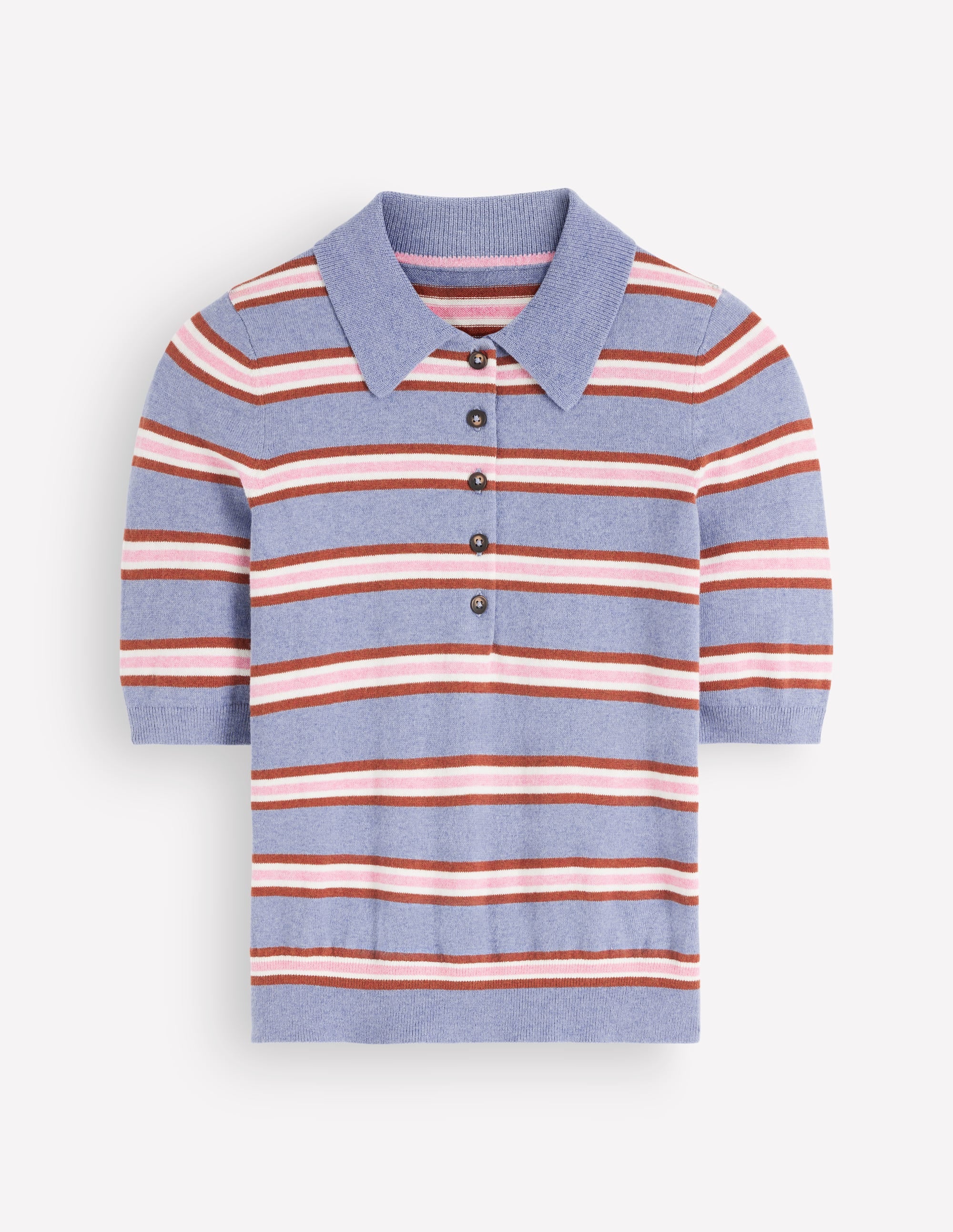 Collared Knitted T-shirt-Blue Aura, Stripe - Image 7