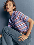 Collared Knitted T-shirt-Blue Aura, Stripe