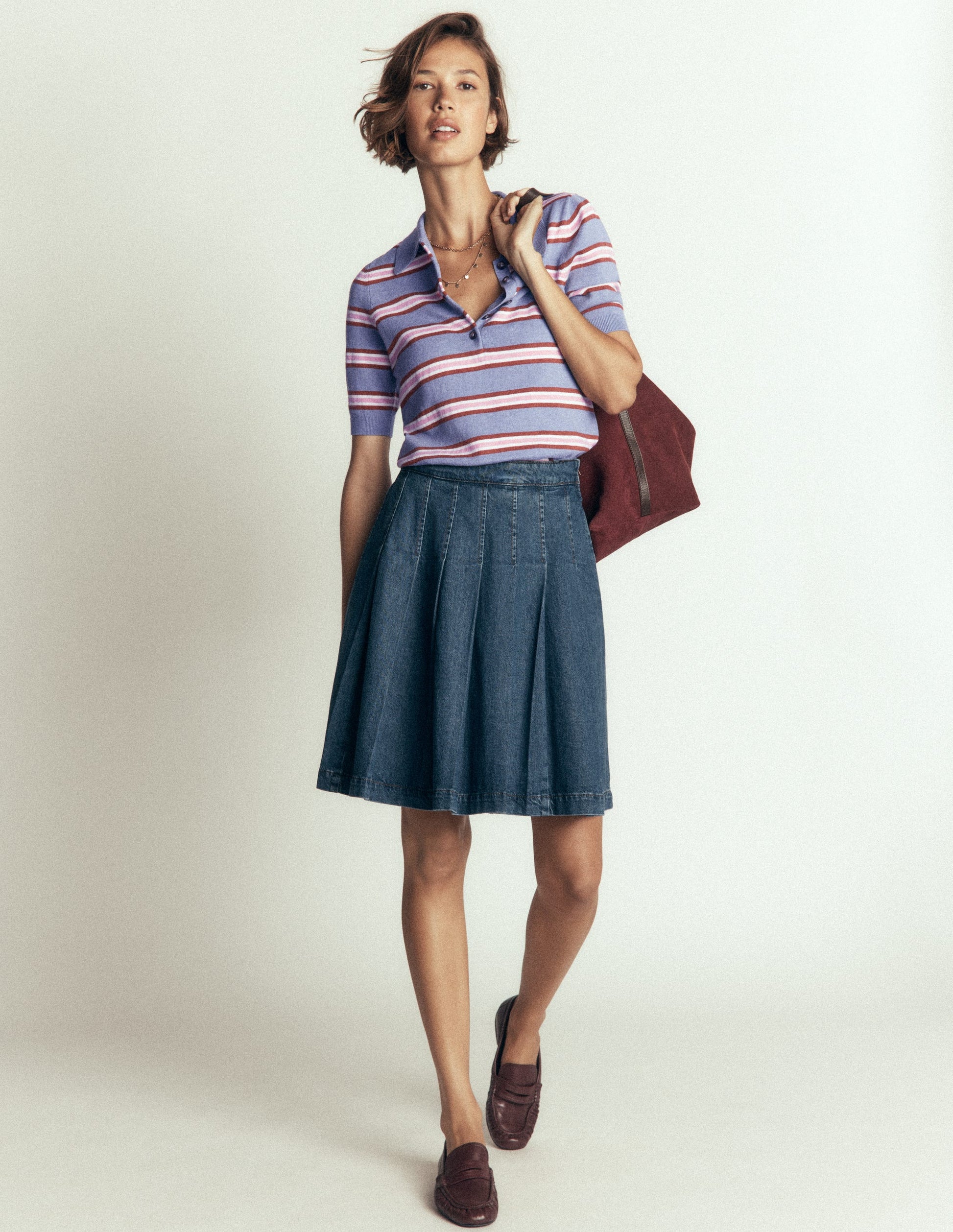 Collared Knitted T-shirt-Blue Aura, Stripe-5
