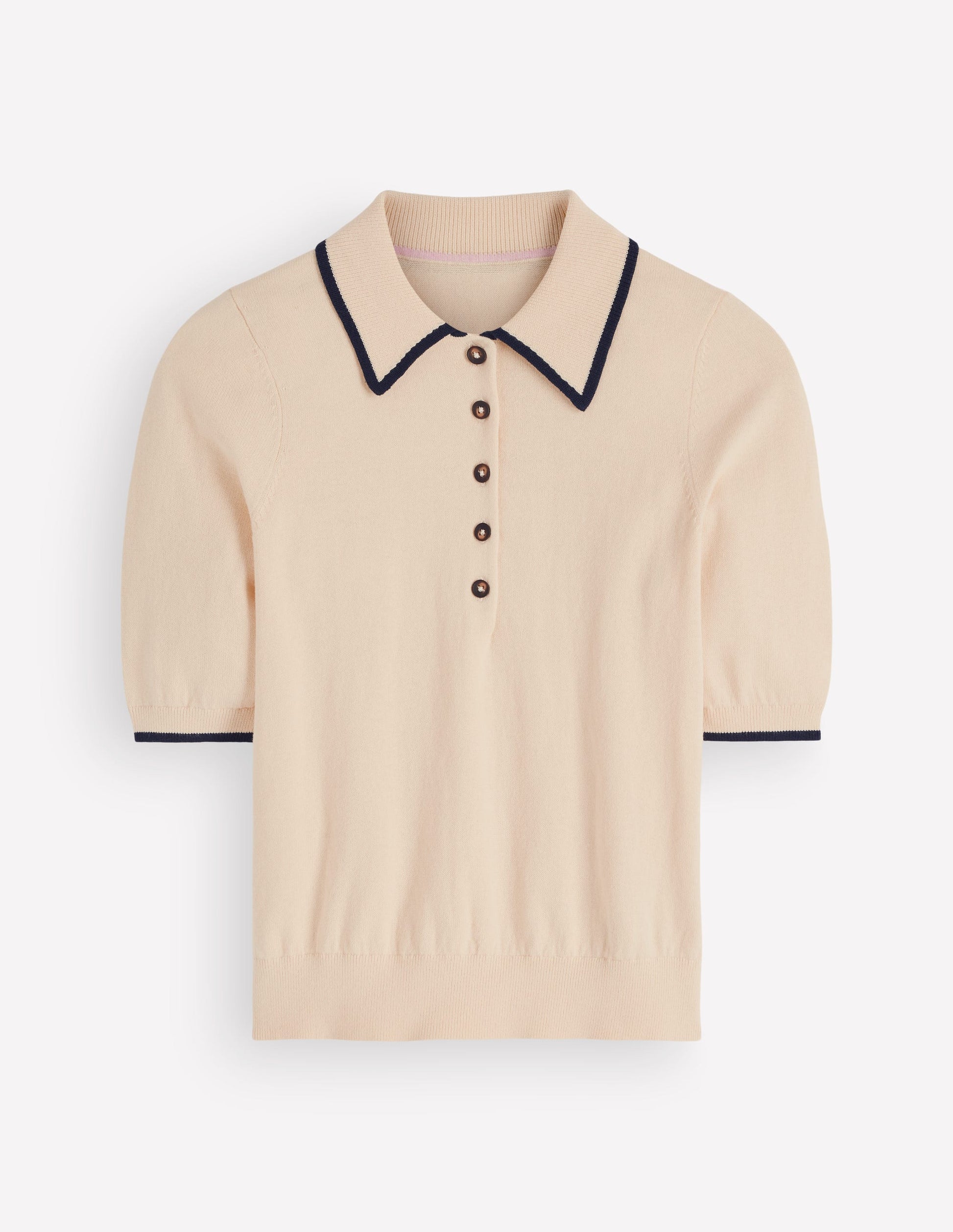 Collared Knitted T-shirt-Ivory, Navy-8