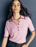 Collared Knitted T-shirt-Sheer Pink