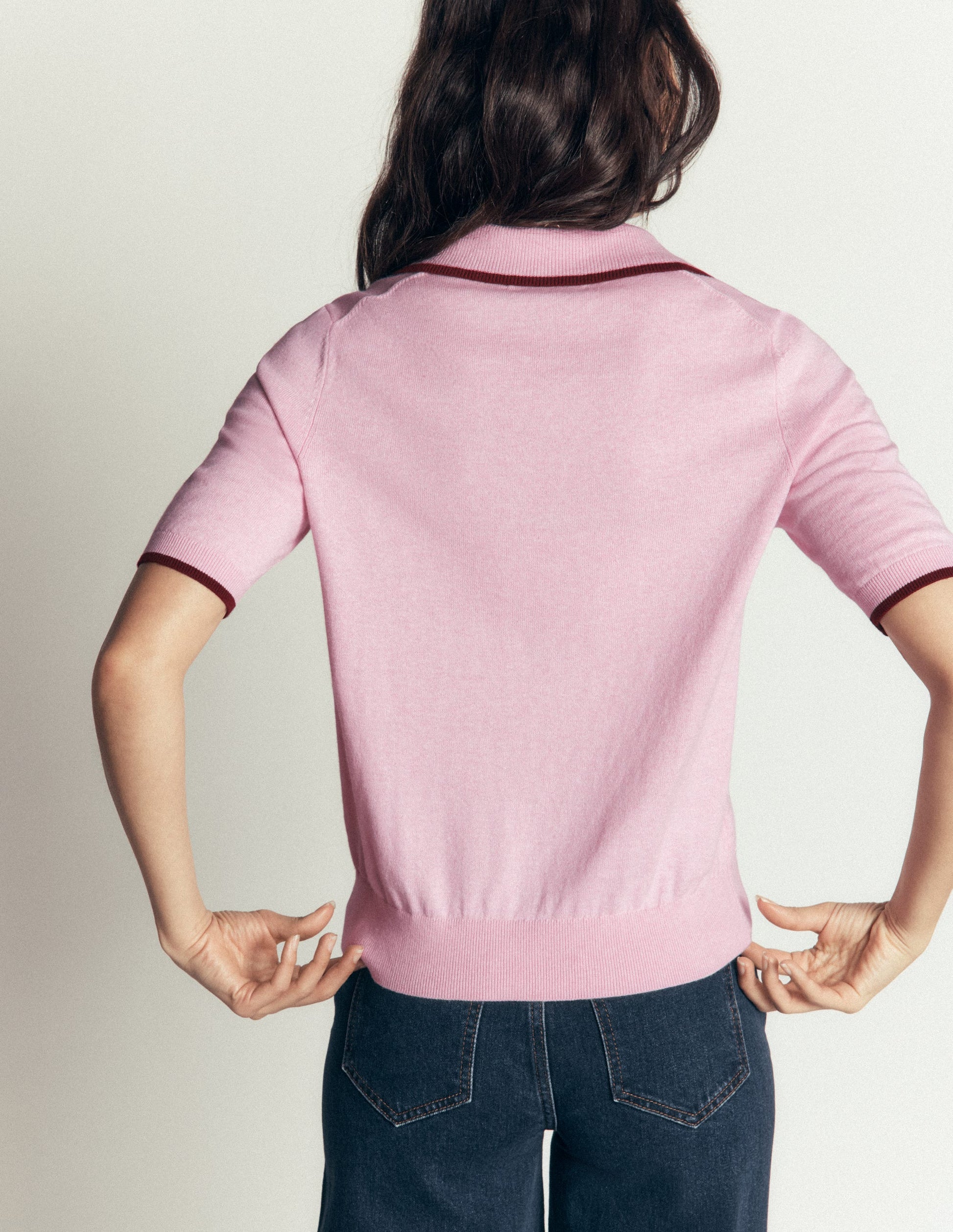 Collared Knitted T-shirt-Sheer Pink-3