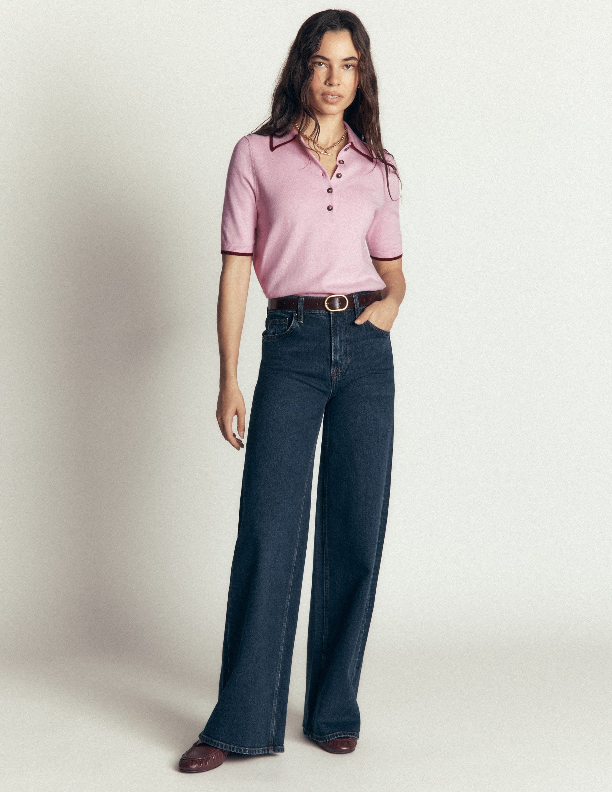 Collared Knitted T-shirt-Sheer Pink-4
