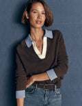 Lucy Cotton Henley Jumper-Bitter Chocolate