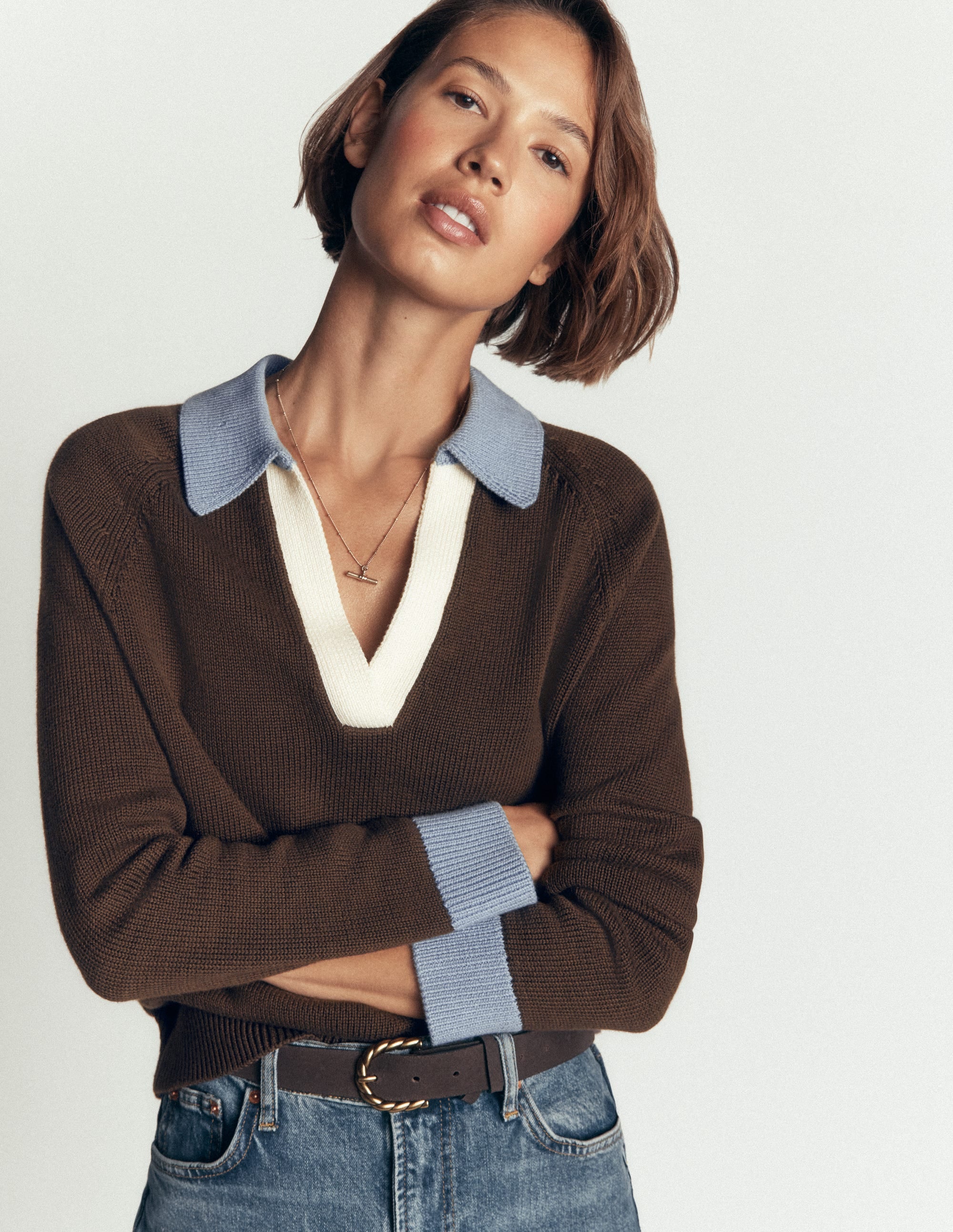 Lucy Cotton Henley Jumper-Bitter Chocolate - Image 5