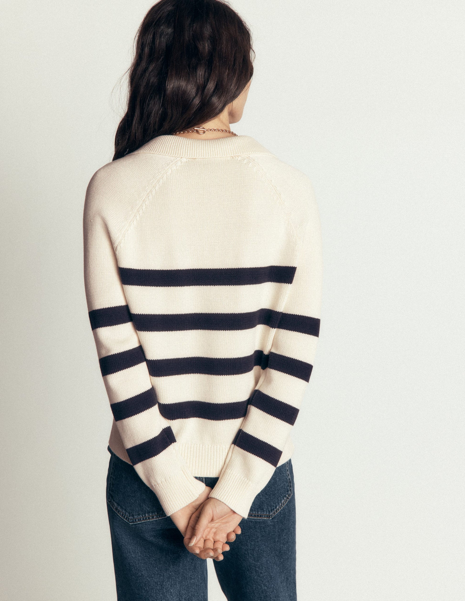 Lucy Cotton Henley Jumper-Ivory, Navy Stripe-3