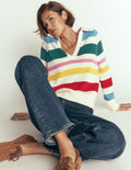 Lucy Cotton Henley Jumper-Multi Stripe