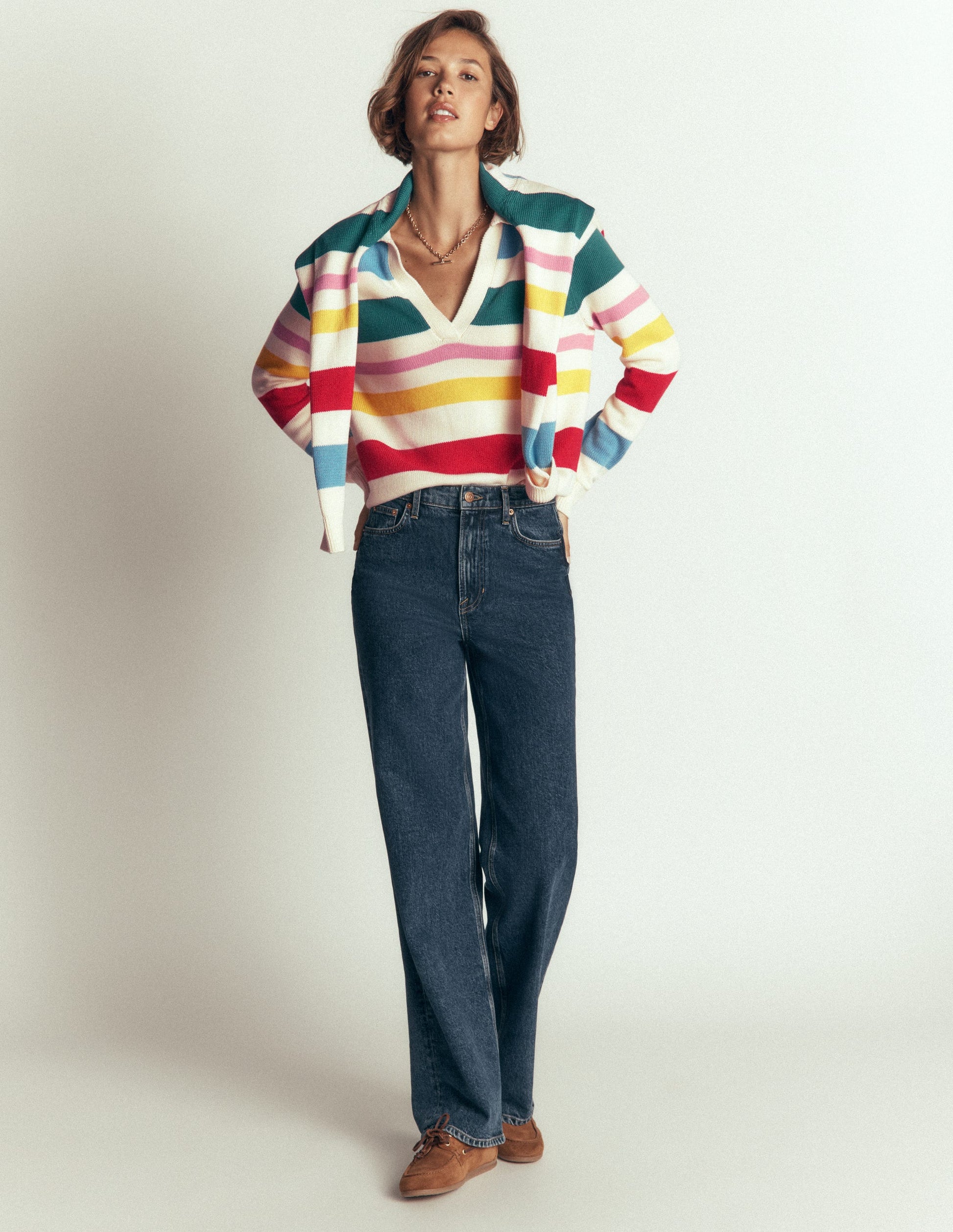 Lucy Cotton Henley Jumper-Multi Stripe-4