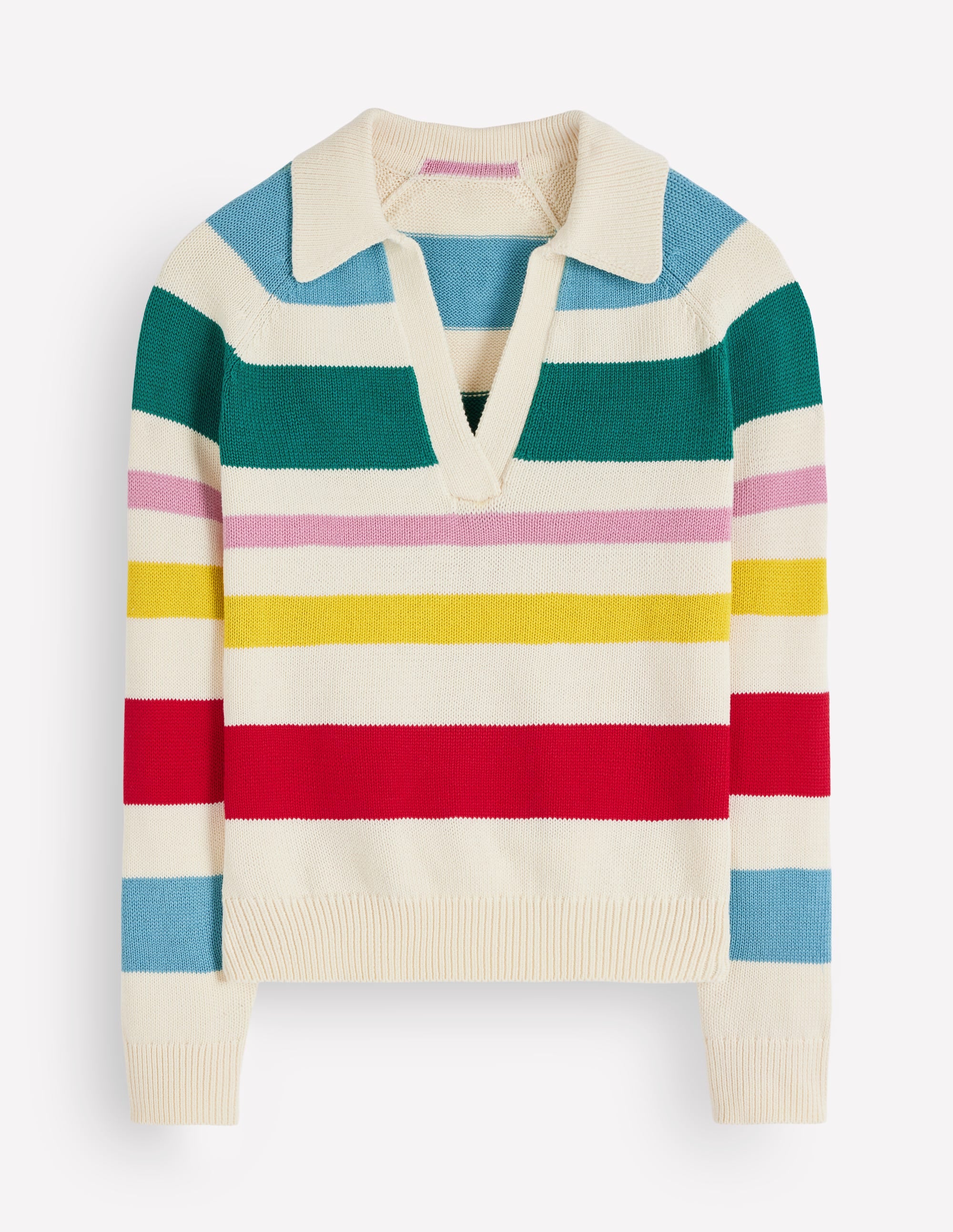 Lucy Cotton Henley Jumper-Multi Stripe - Image 7