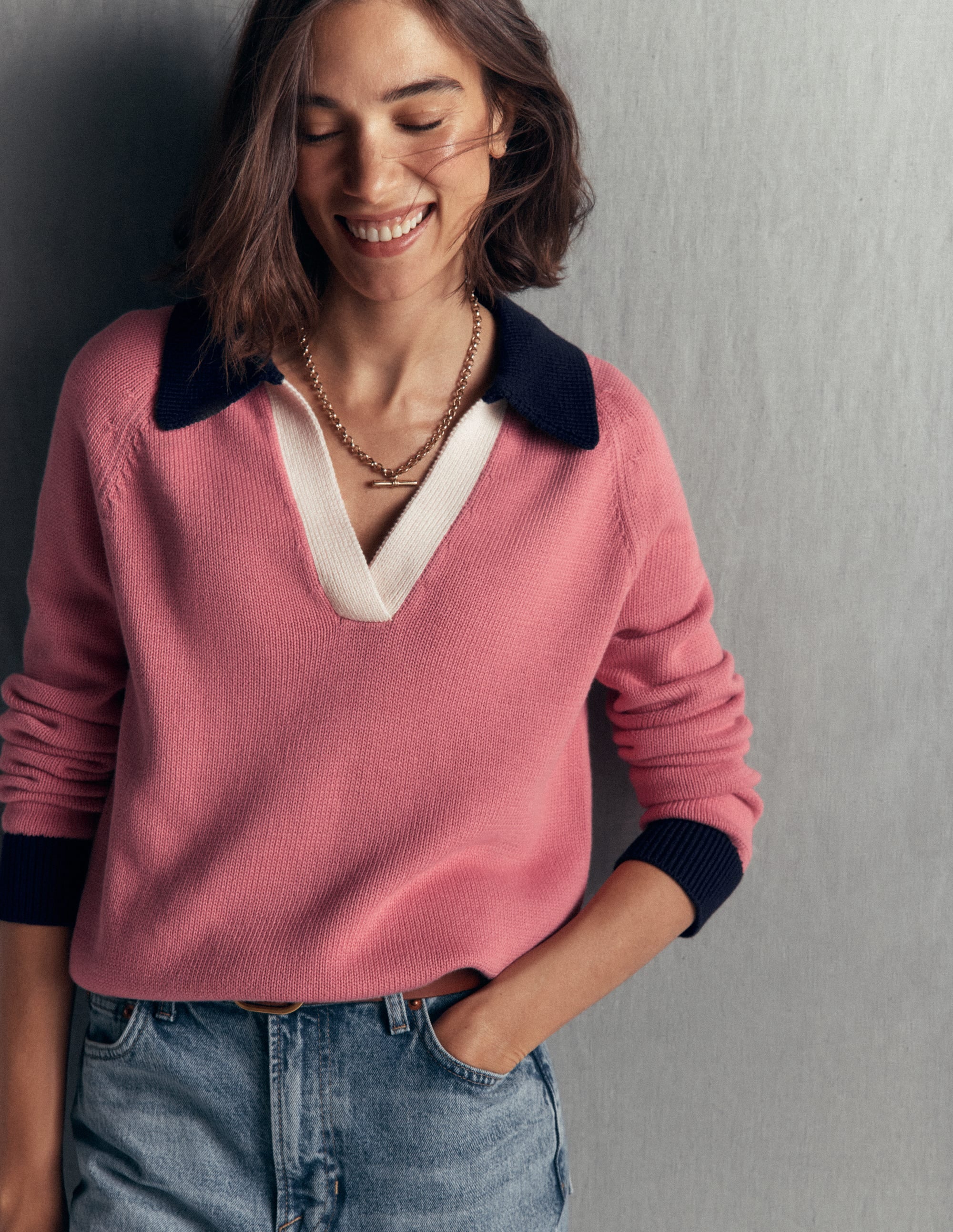 Lucy Cotton Henley Jumper-Forminca Pink - Image 1