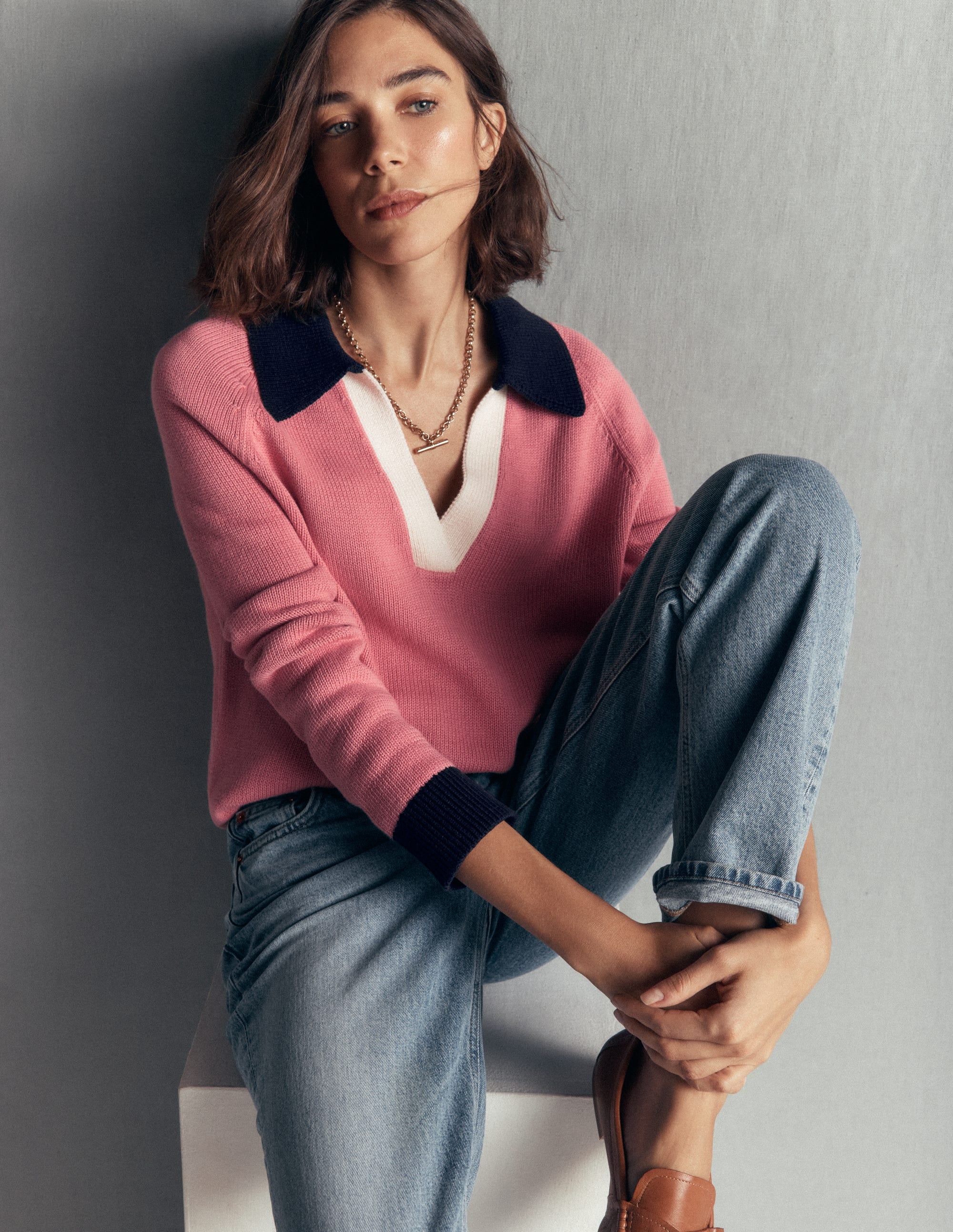Lucy Cotton Henley Jumper-Forminca Pink - Image 4