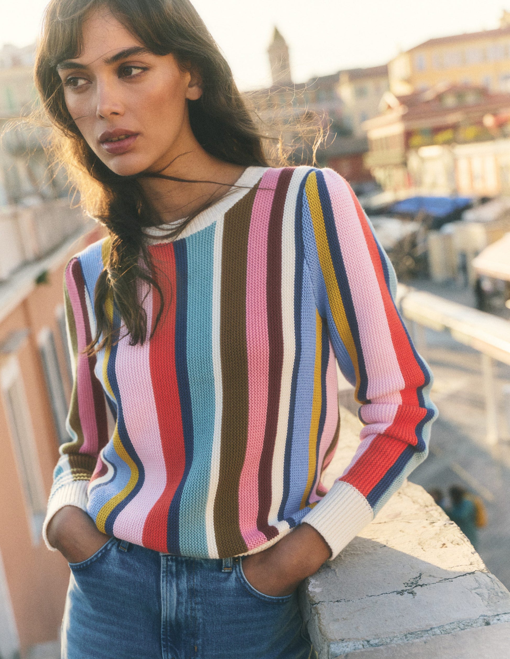 Textured Stitch Jumper-Multi Stripe-1