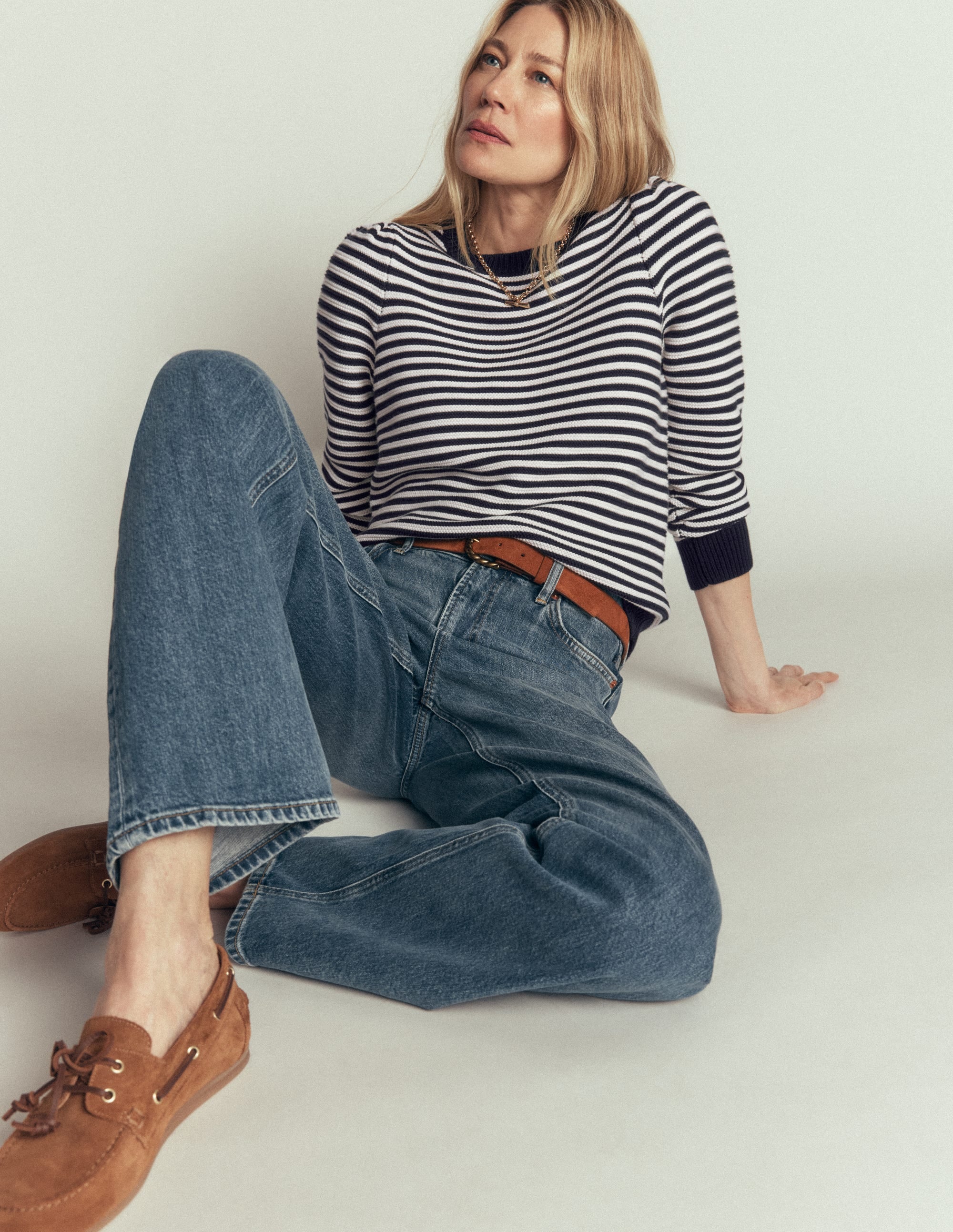 Textured Stitch Jumper-Navy, Ivory - Image 1