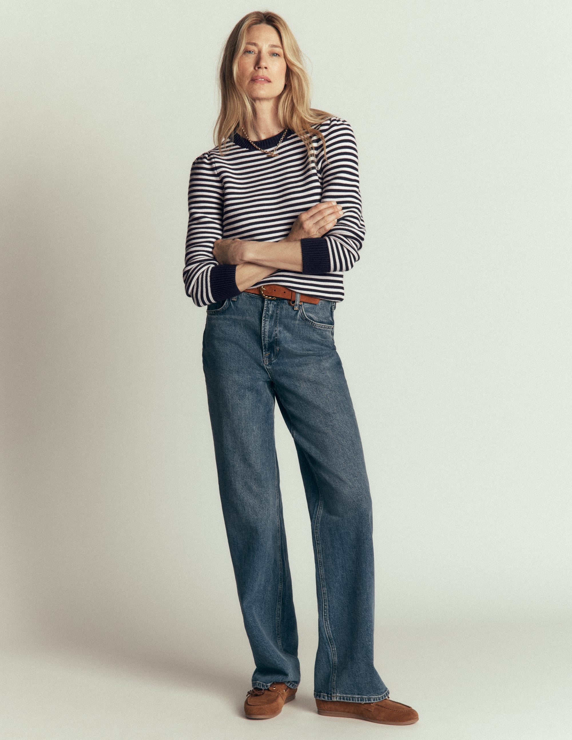 Textured Stitch Jumper-Navy, Ivory - Image 4