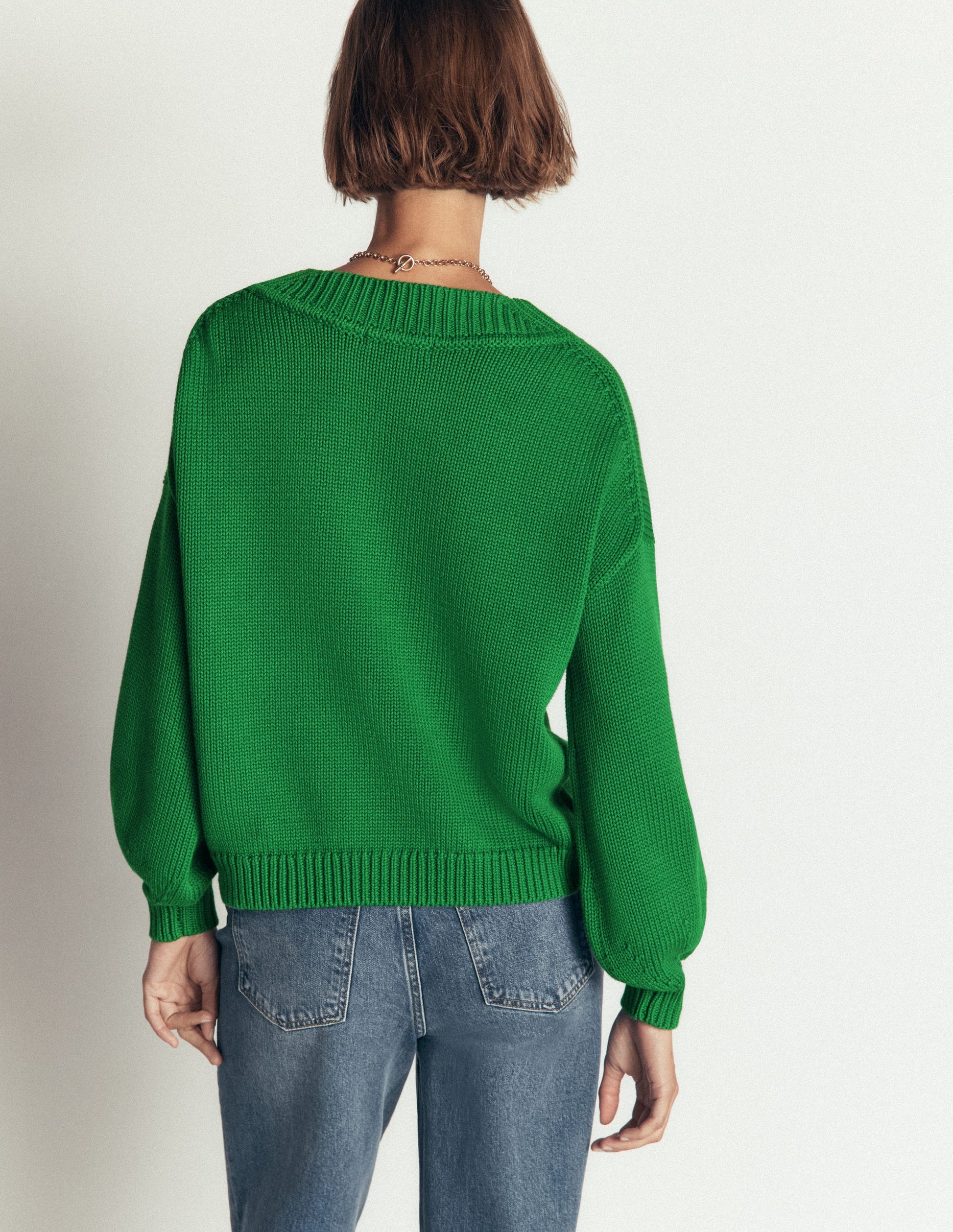 Lucy Cotton V-neck Jumper-Highland Green-3