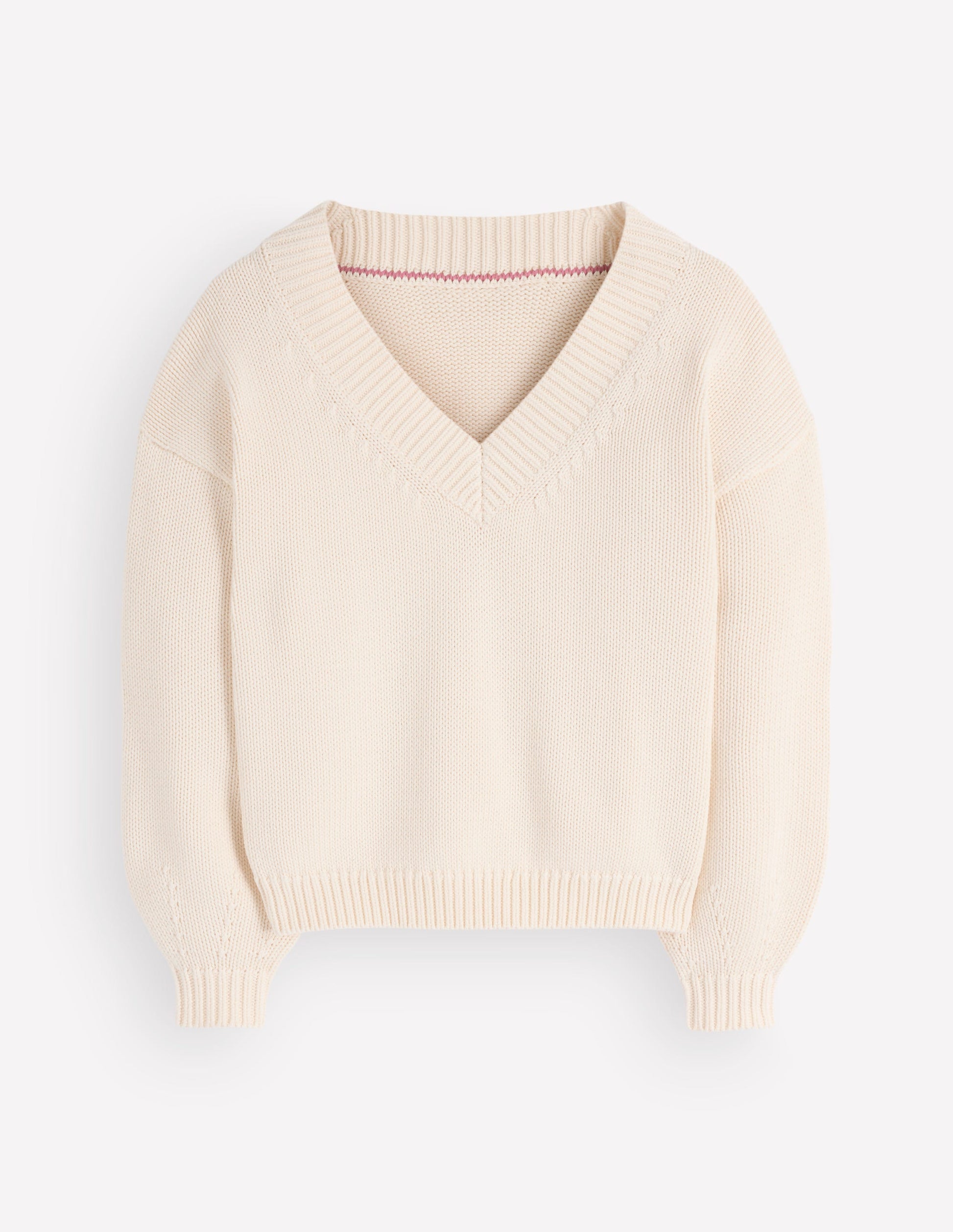 Lucy Cotton V-neck Jumper-Ivory-8