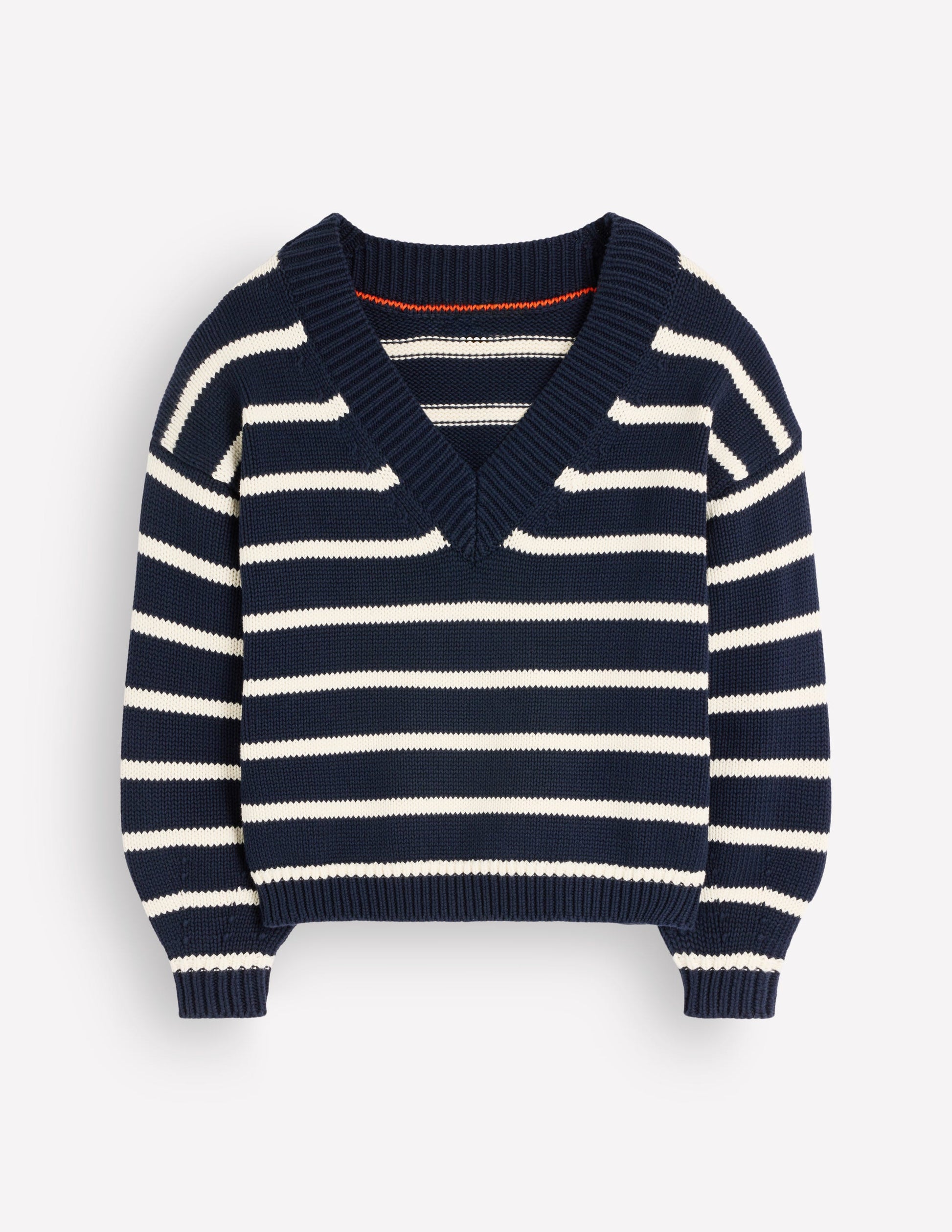Lucy Cotton V-neck Jumper-Navy, Ivory-7
