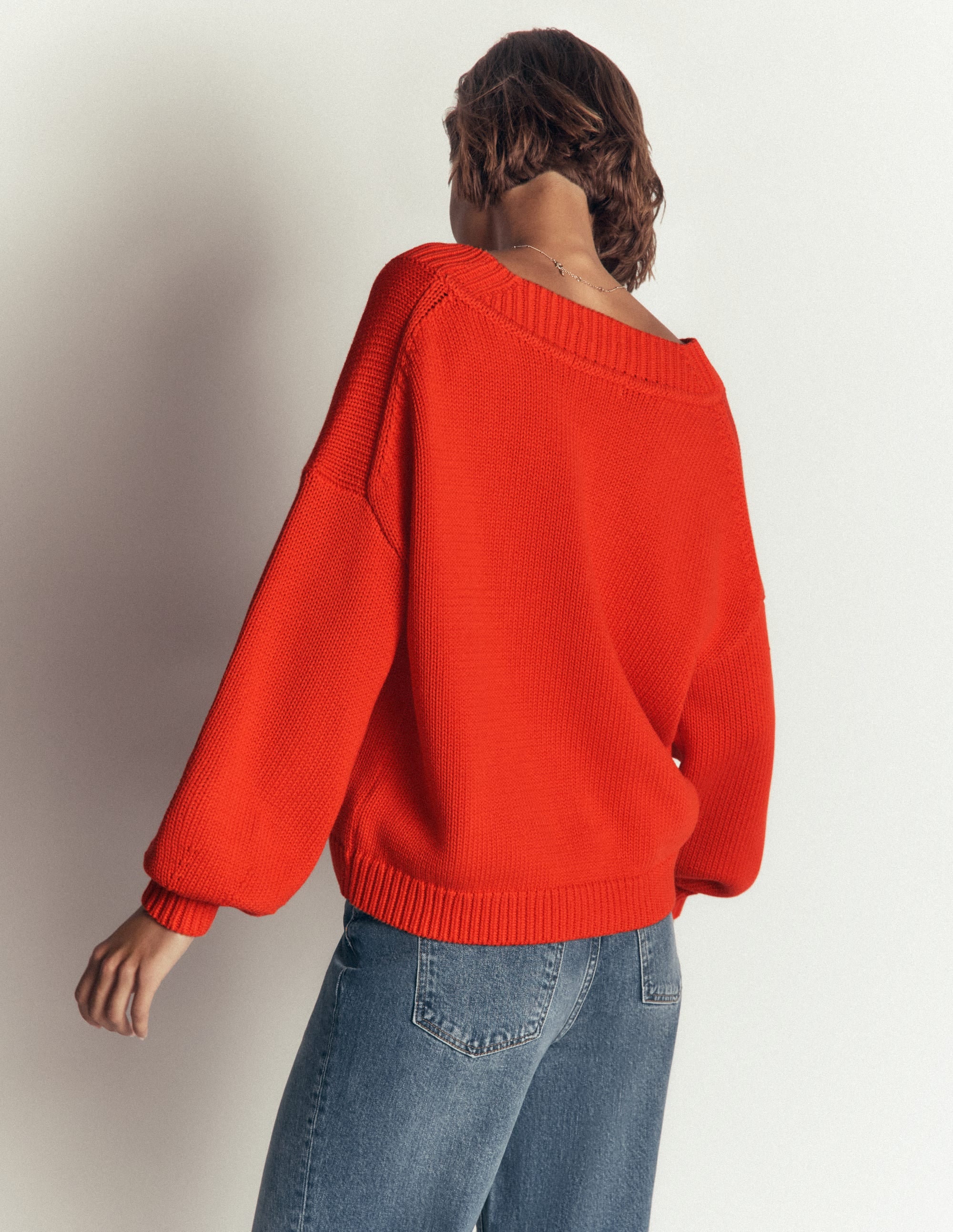 Lucy Cotton V-neck Jumper-Sunset Orange - Image 3