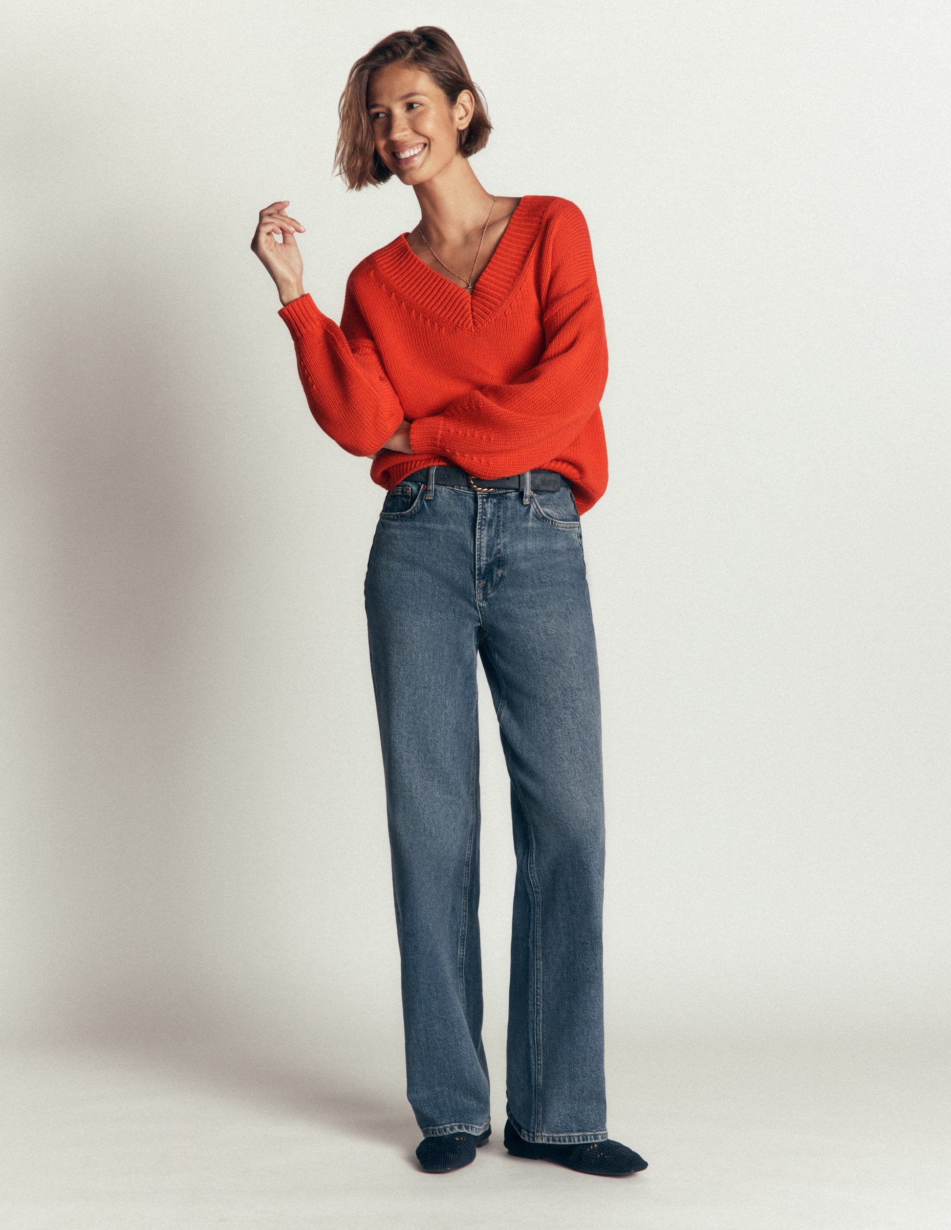 Lucy Cotton V-neck Jumper-Sunset Orange-4