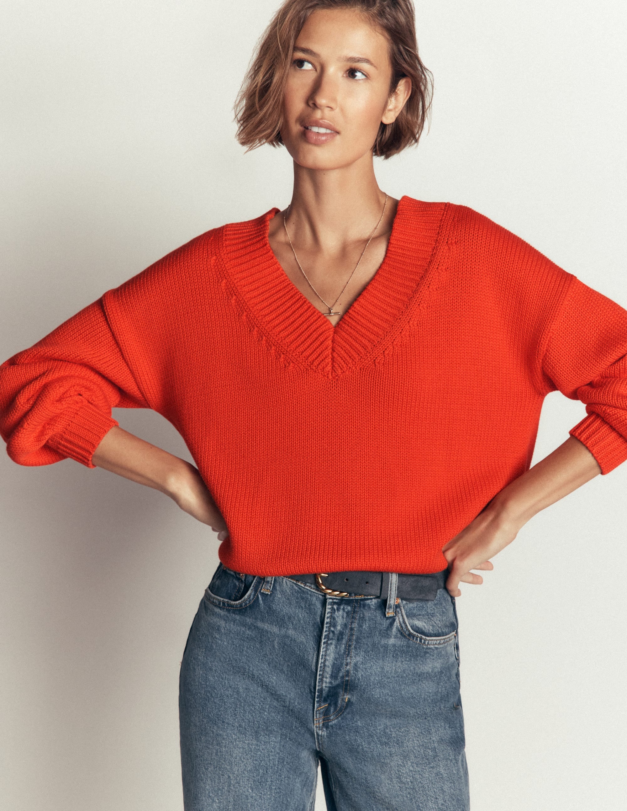 Lucy Cotton V - neck Jumper - Sunset Orange | Boden UK