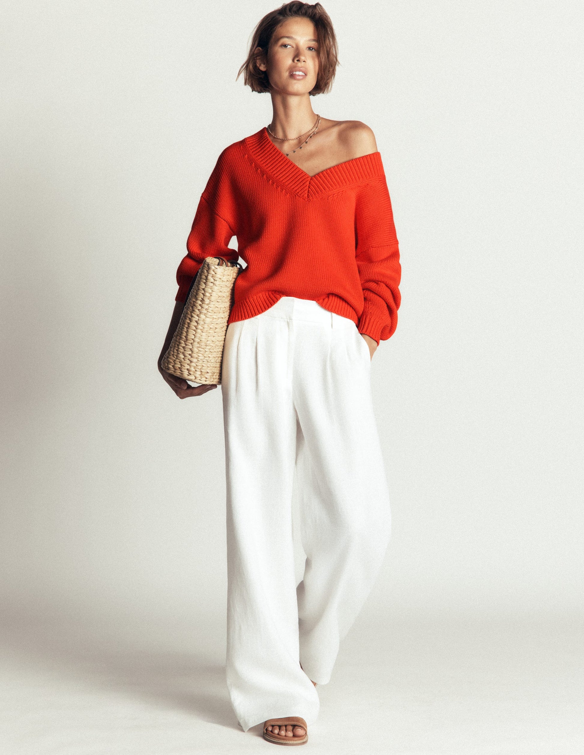 Lucy Cotton V-neck Jumper-Sunset Orange-6