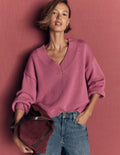 Lucy Cotton V-neck Jumper-Pink Heather