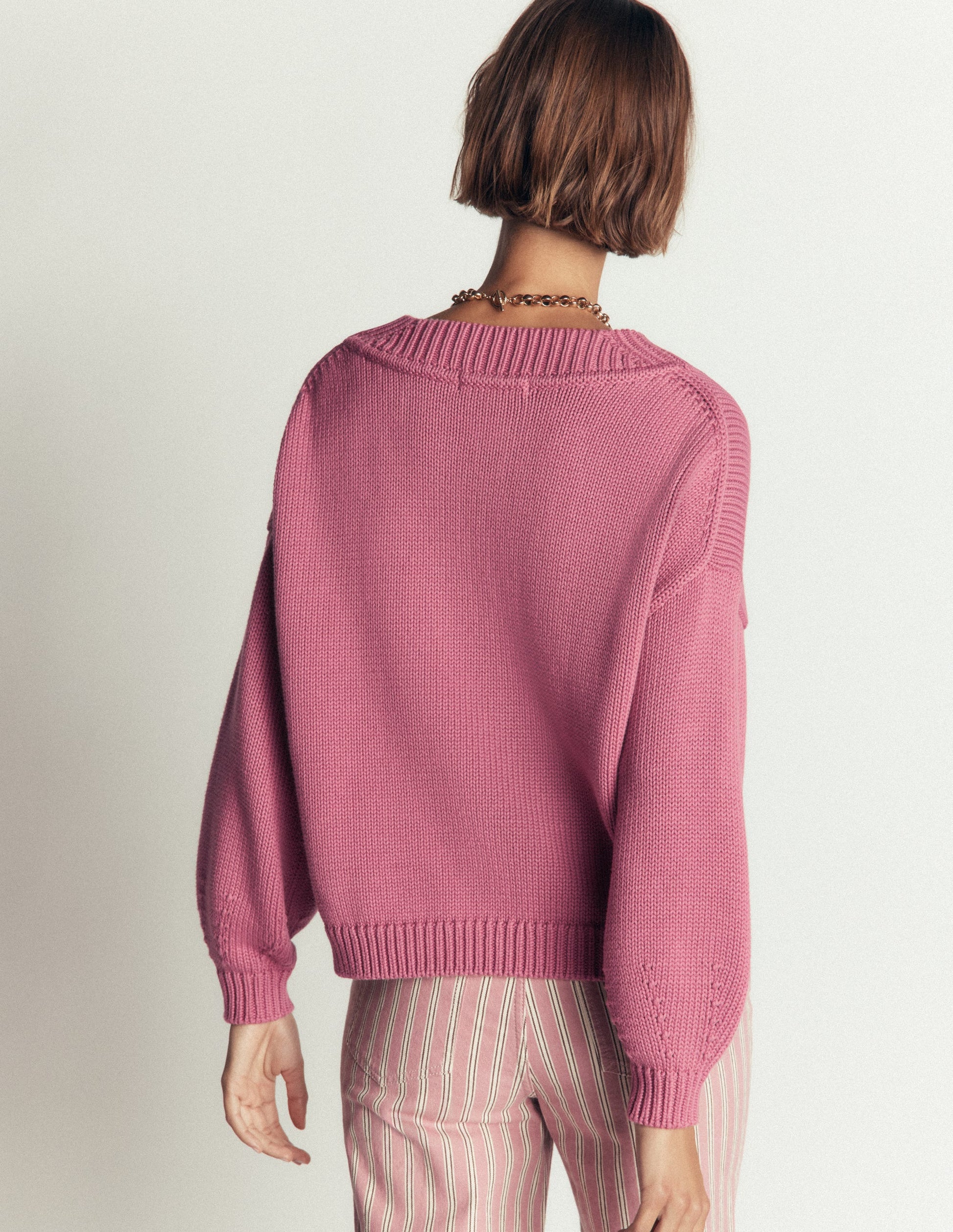 Lucy Cotton V-neck Jumper-Pink Heather-4