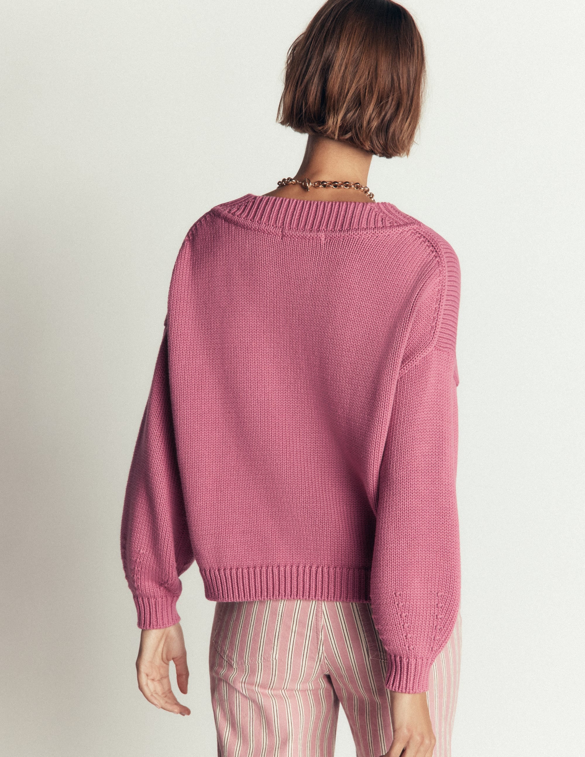 Lucy Cotton V-neck Jumper-Pink Heather - Image 4