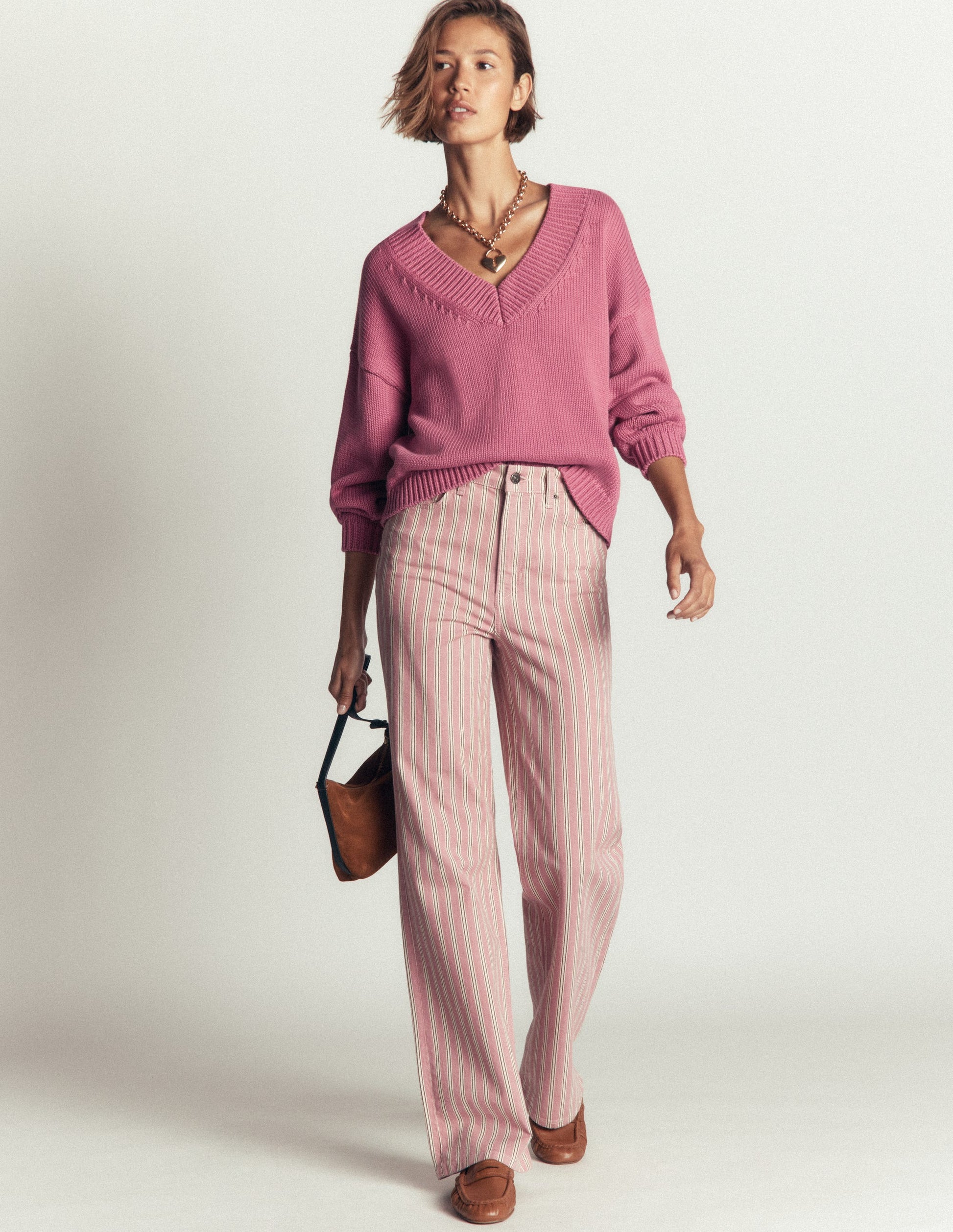 Lucy Cotton V-neck Jumper-Pink Heather-5