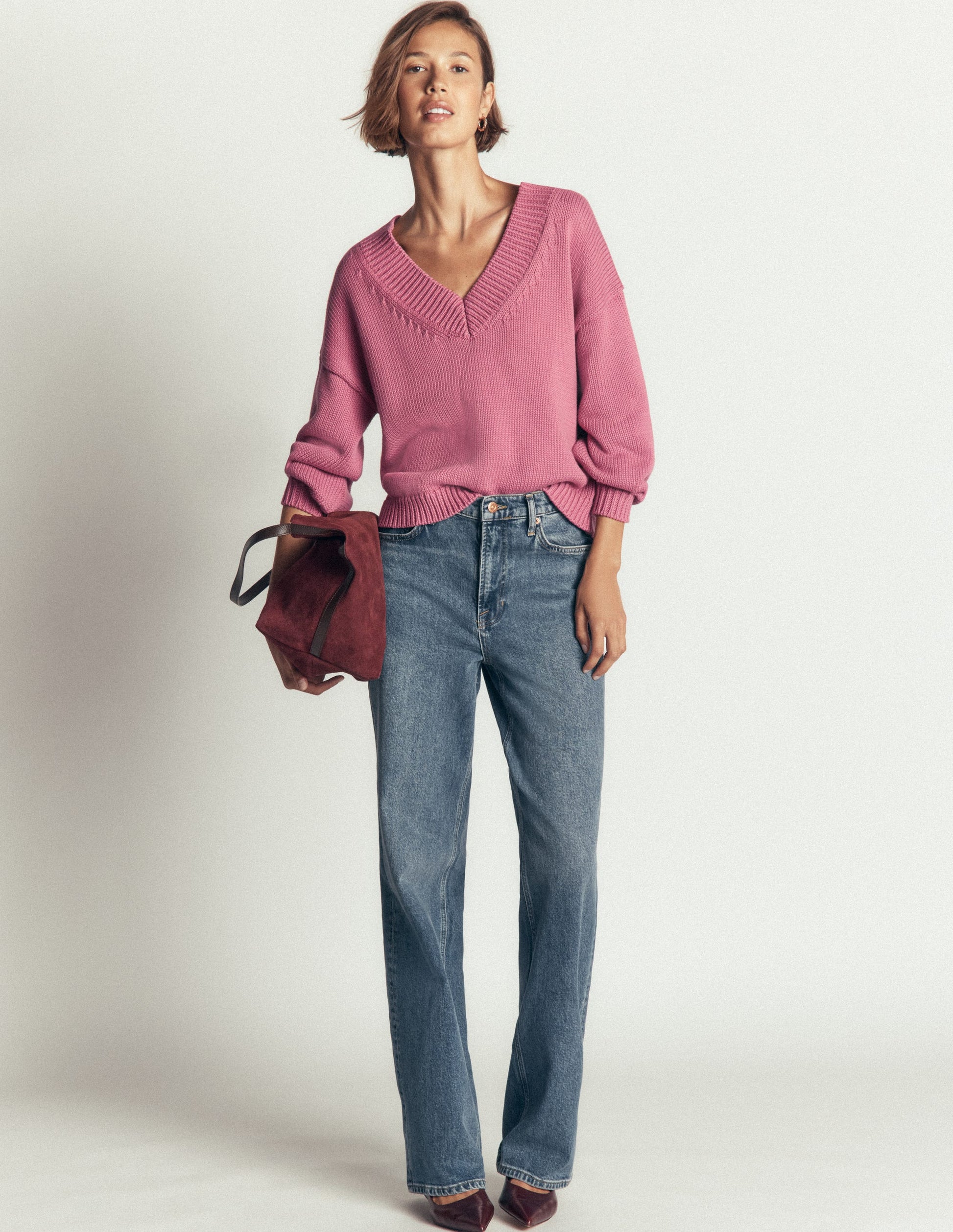 Lucy Cotton V-neck Jumper-Pink Heather-9