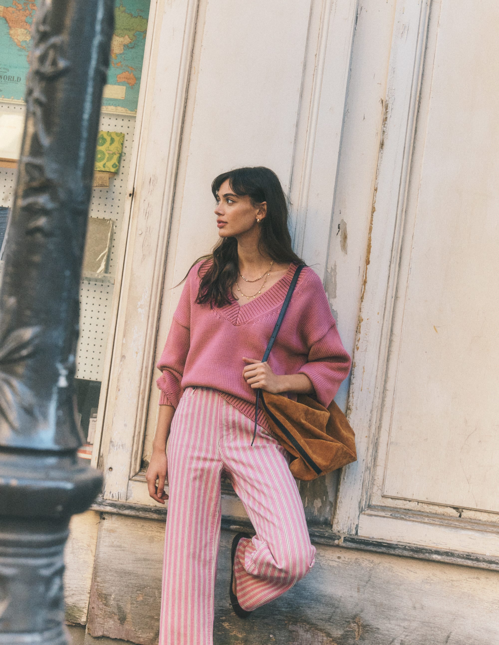 Lucy Cotton V-neck Jumper-Pink Heather - Image 1