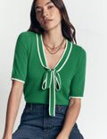 Bow Neck Knitted T-shirt-Fresh Green