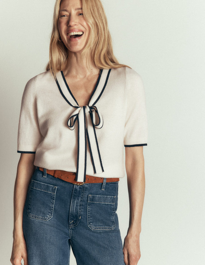 Bow Neck Knitted T-shirt