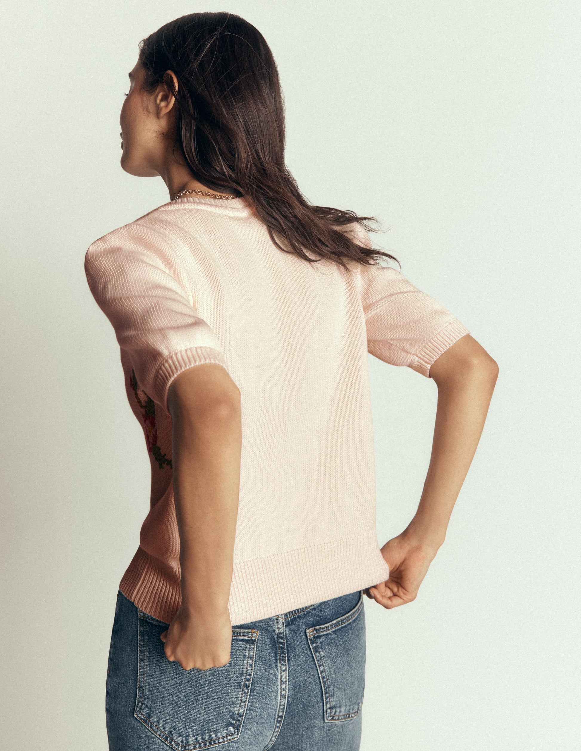 Puff Sleeve Cotton Cardigan-Warm Ivory, Embroidered-3