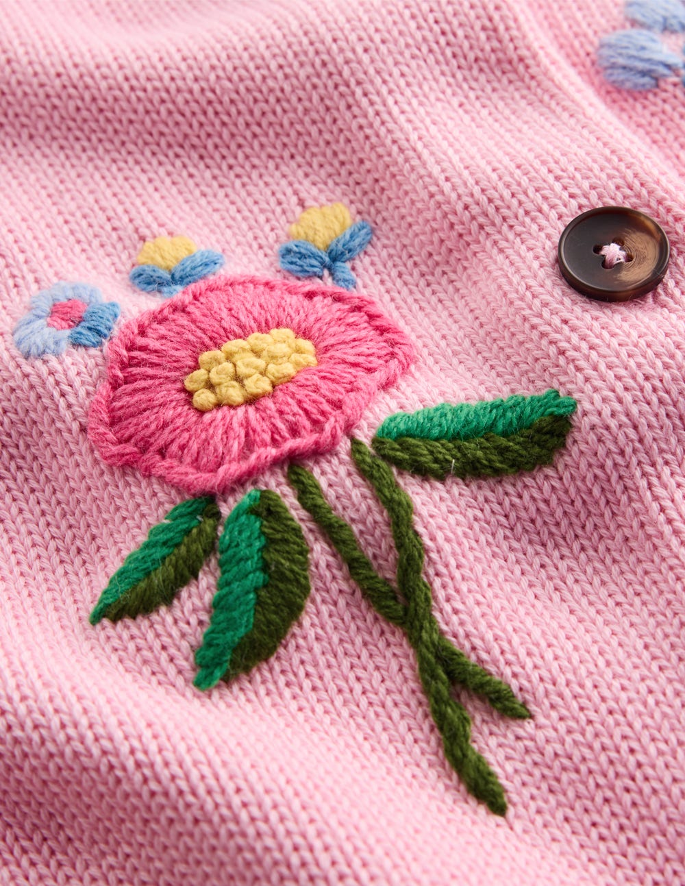 Puff Sleeve Cotton Cardigan-Blossom Pink, Embroidered-9