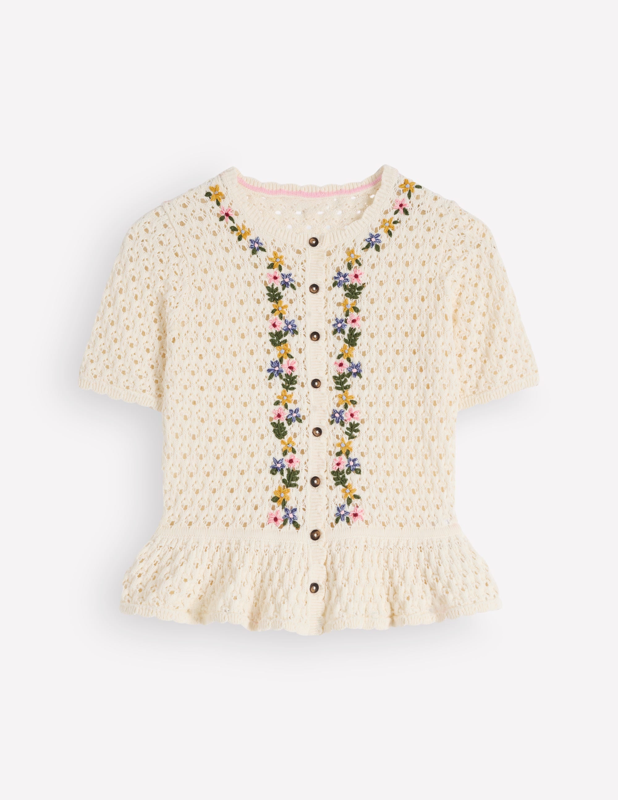 Embroidered Pointelle Cardigan-Ivory Embroidered - Image 7