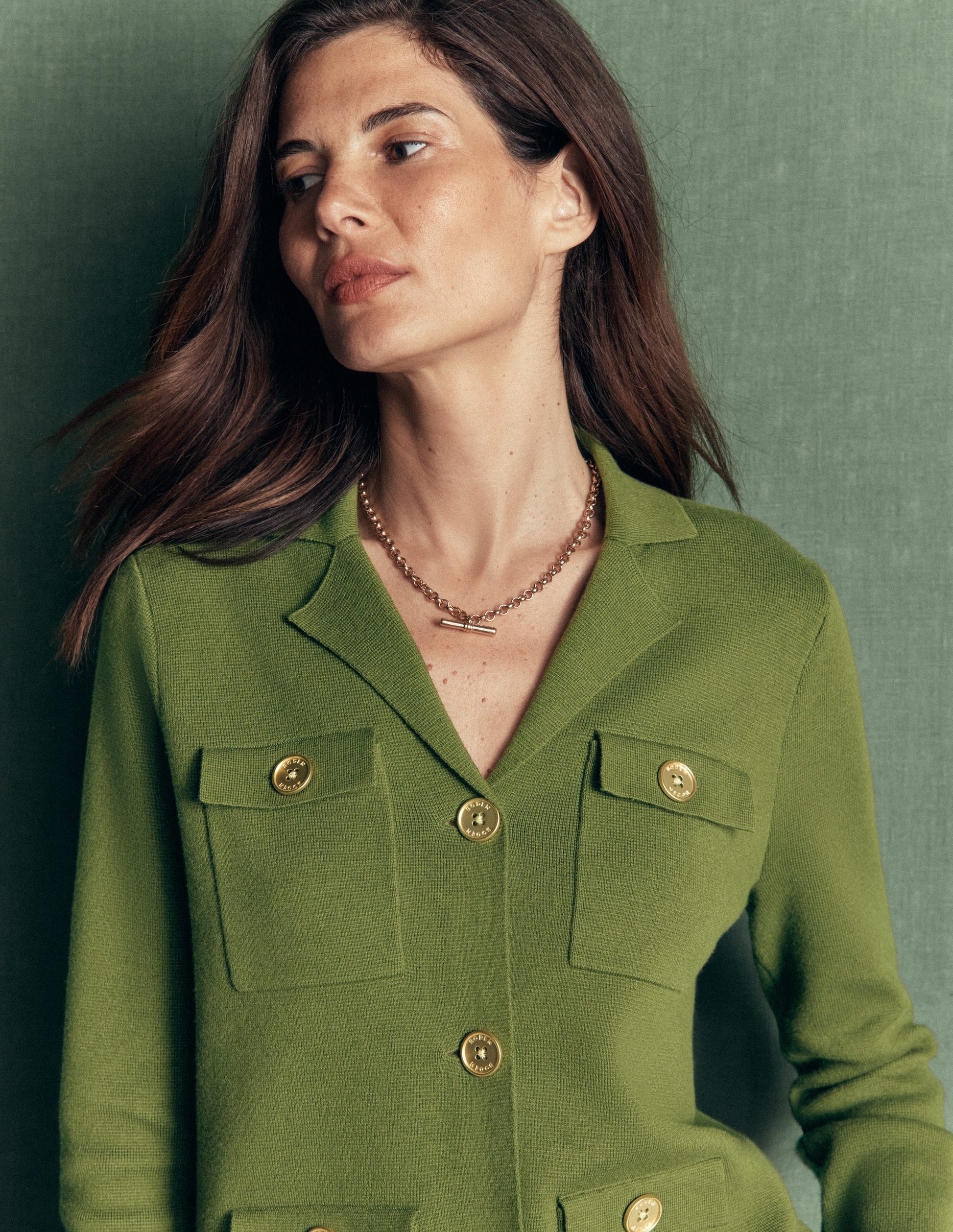 Phoebe Collared Knitted Jacket-Forest Green-2