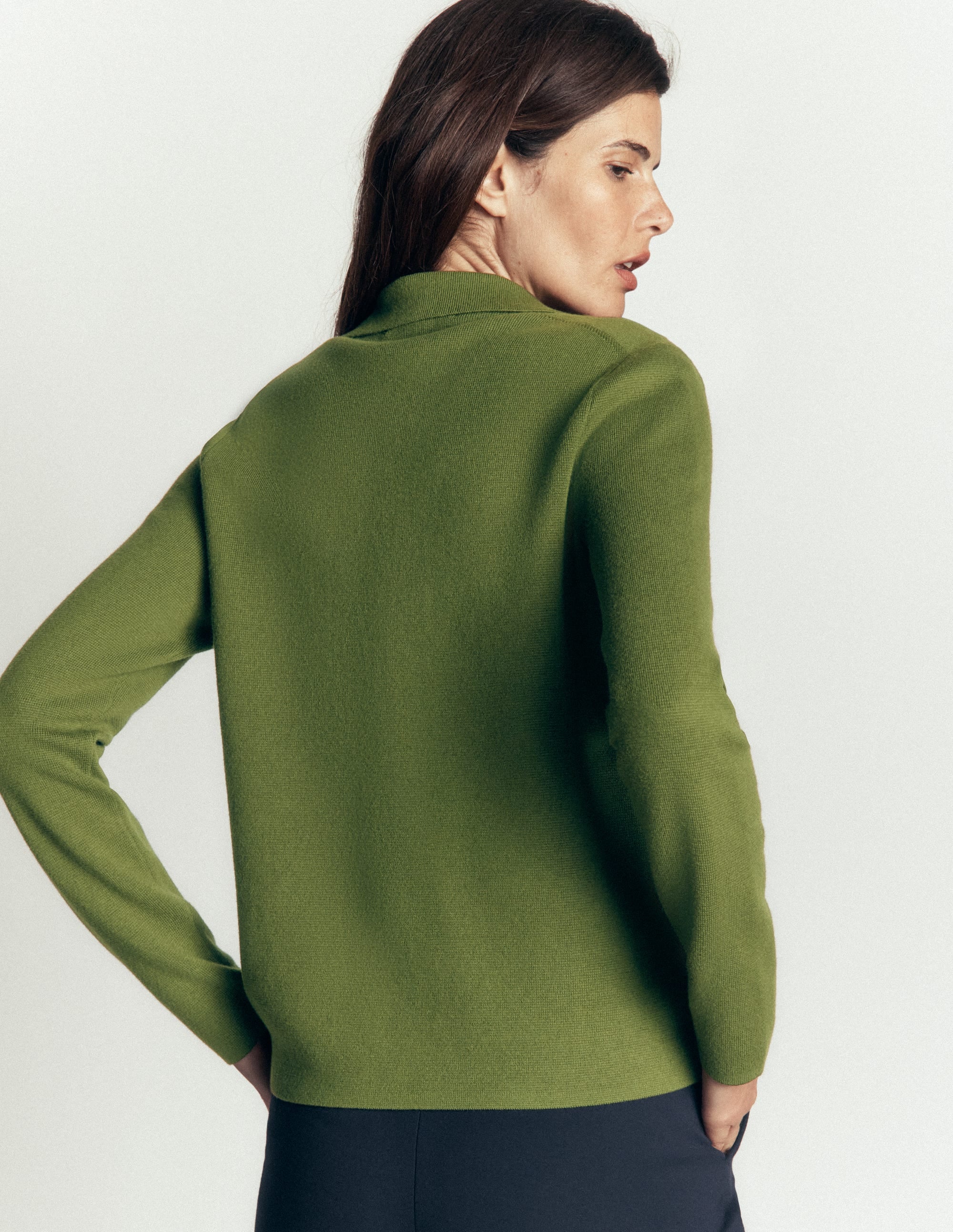 Phoebe Collared Knitted Jacket-Forest Green - Image 3