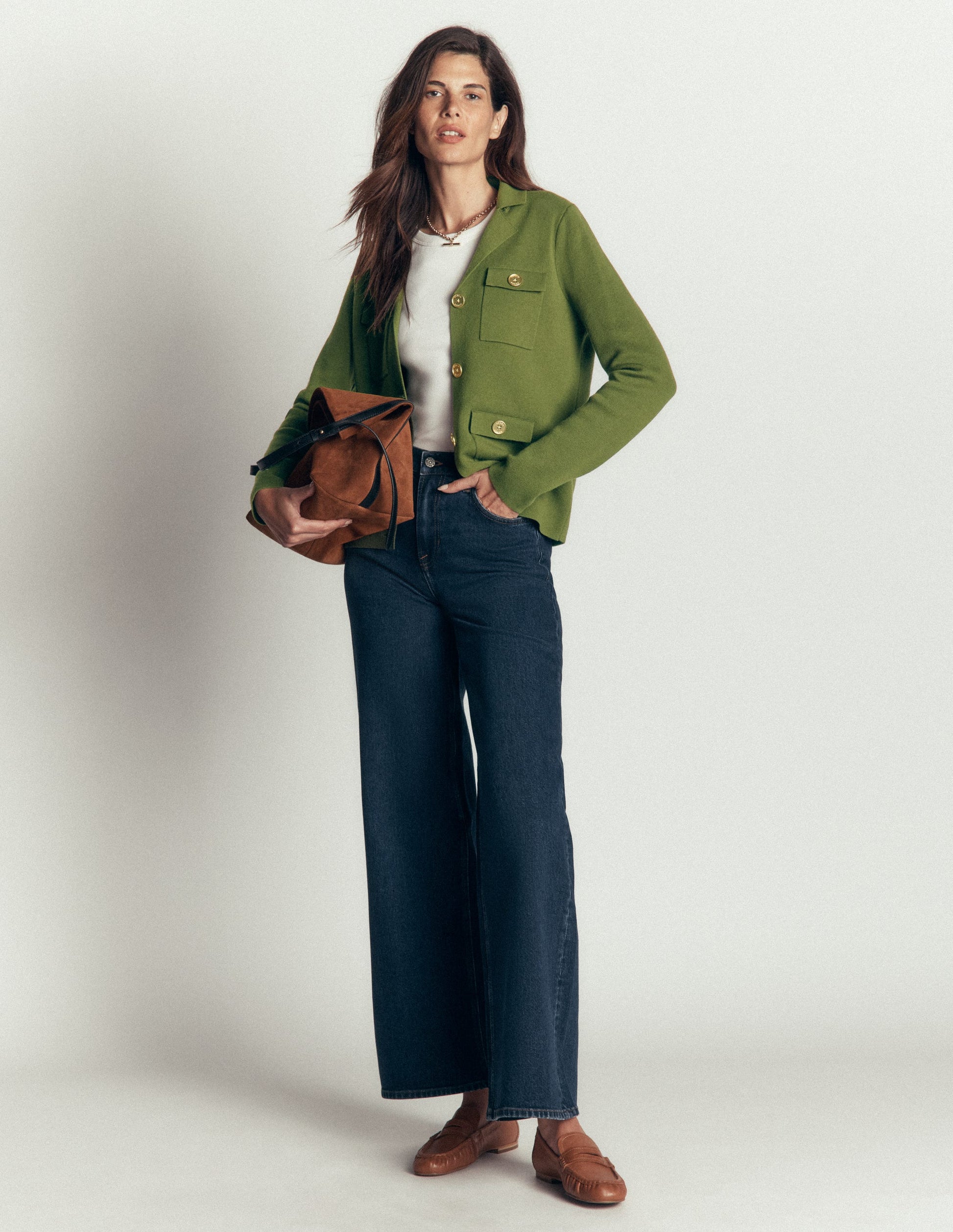 Phoebe Collared Knitted Jacket-Forest Green-4