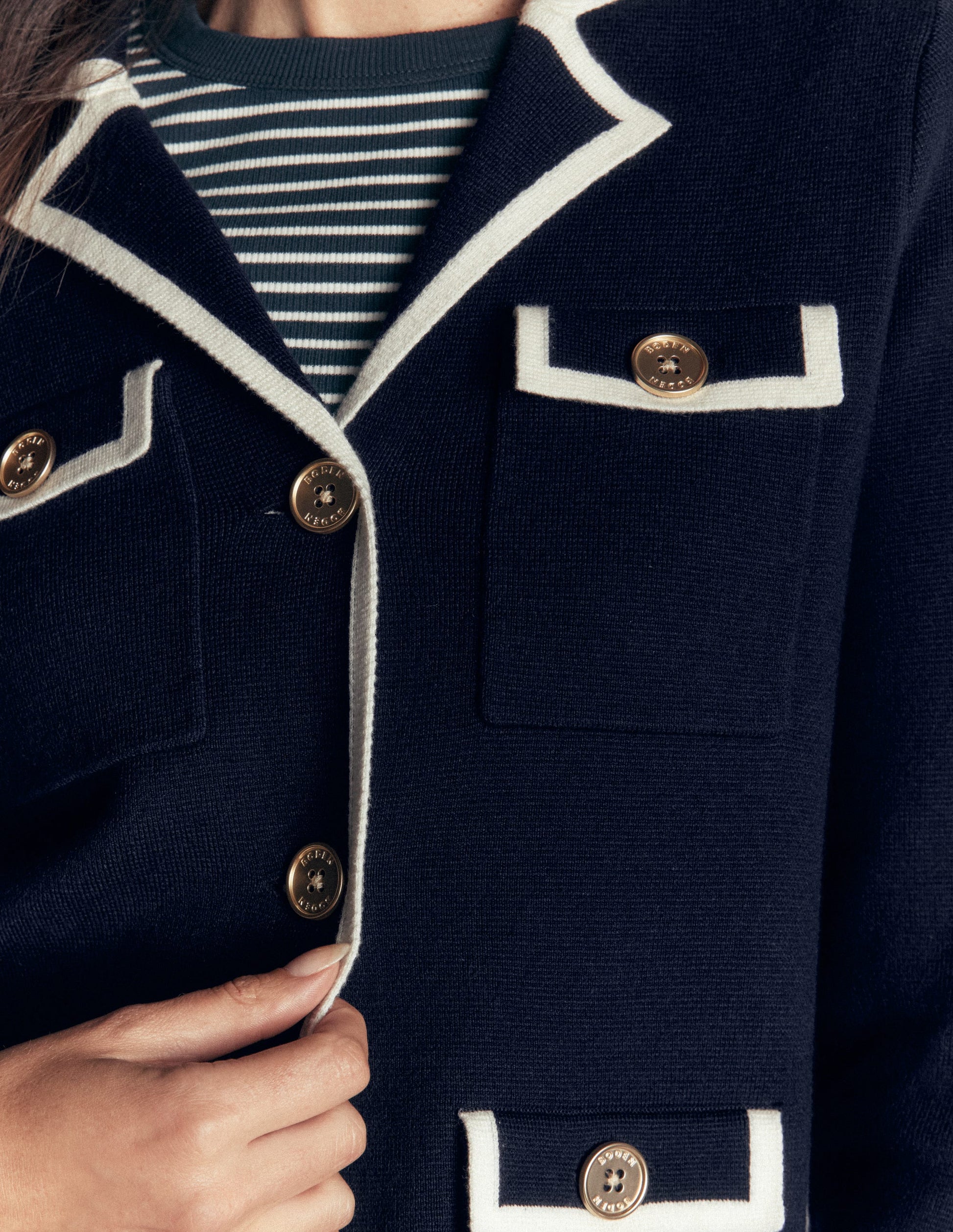 Phoebe Collared Knitted Jacket-Navy-2