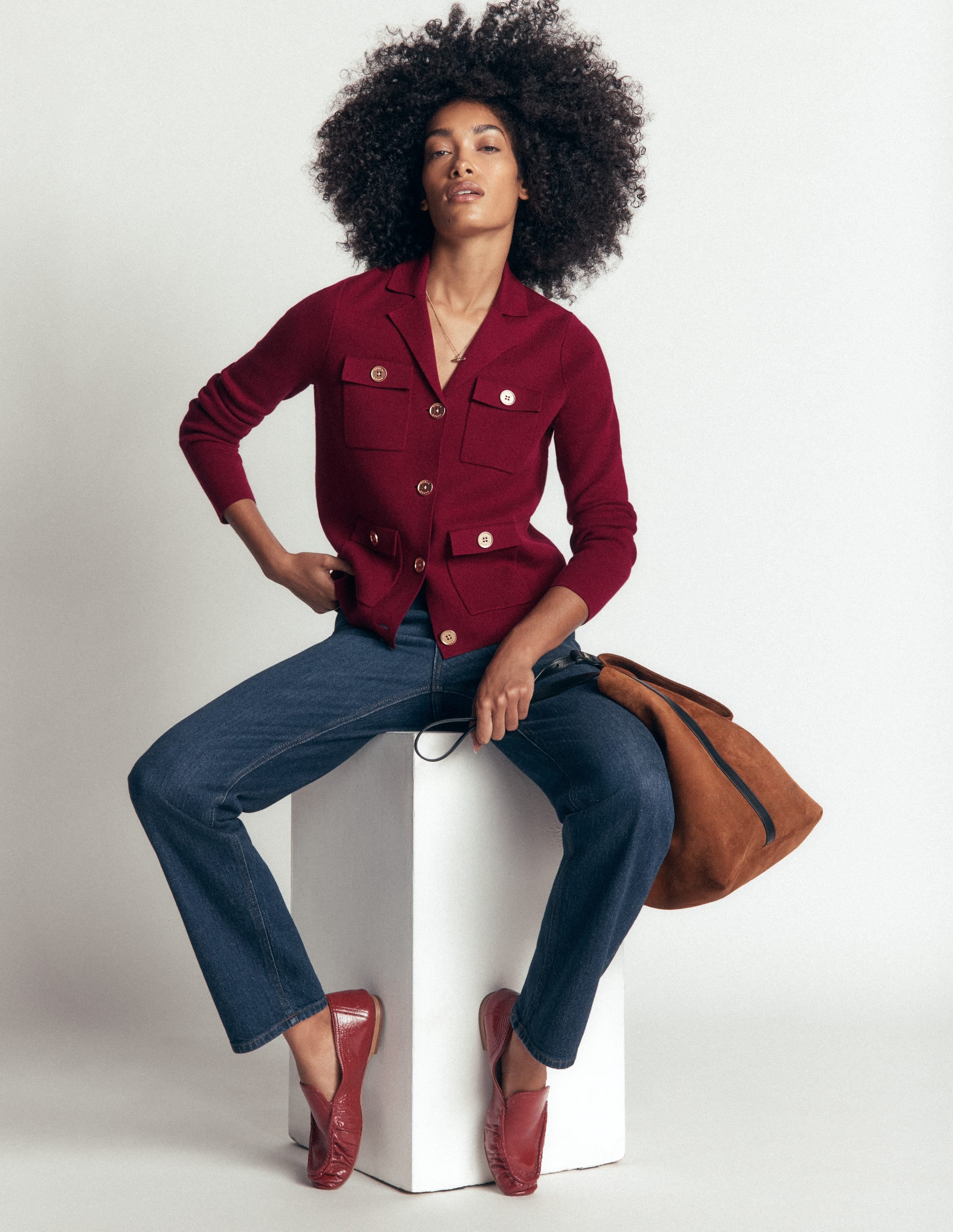 Phoebe Collared Knitted Jacket-Merlot - Image 1