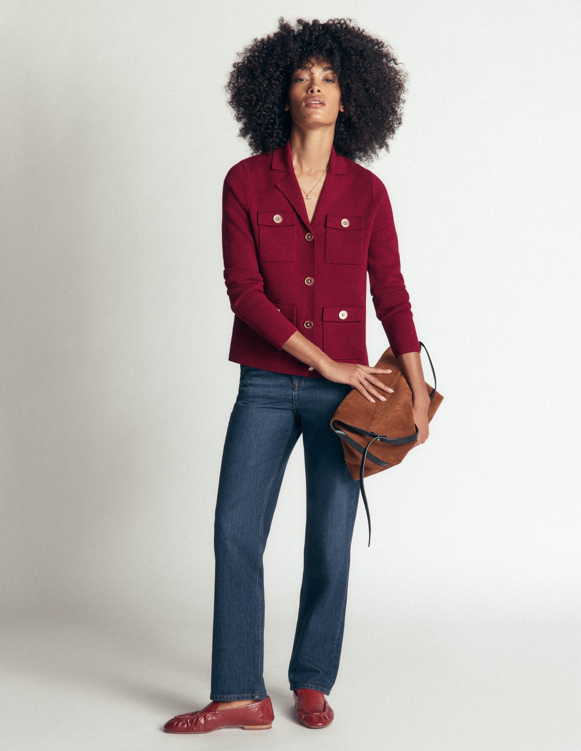 Phoebe Collared Knitted Jacket-Merlot-4