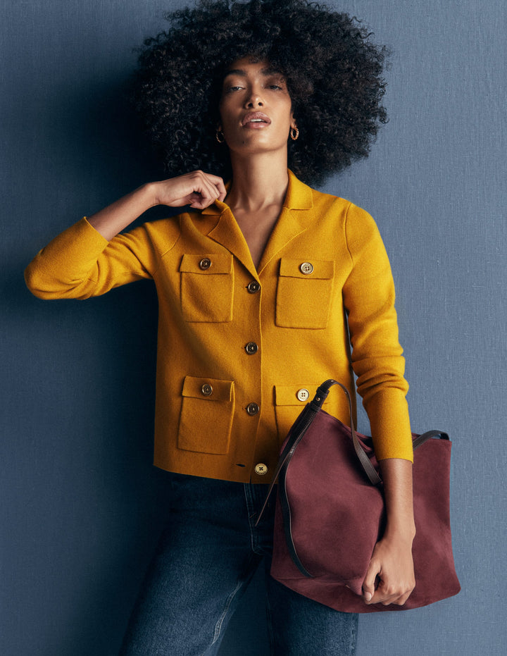 Phoebe Collared Knitted Jacket-Golden Rye